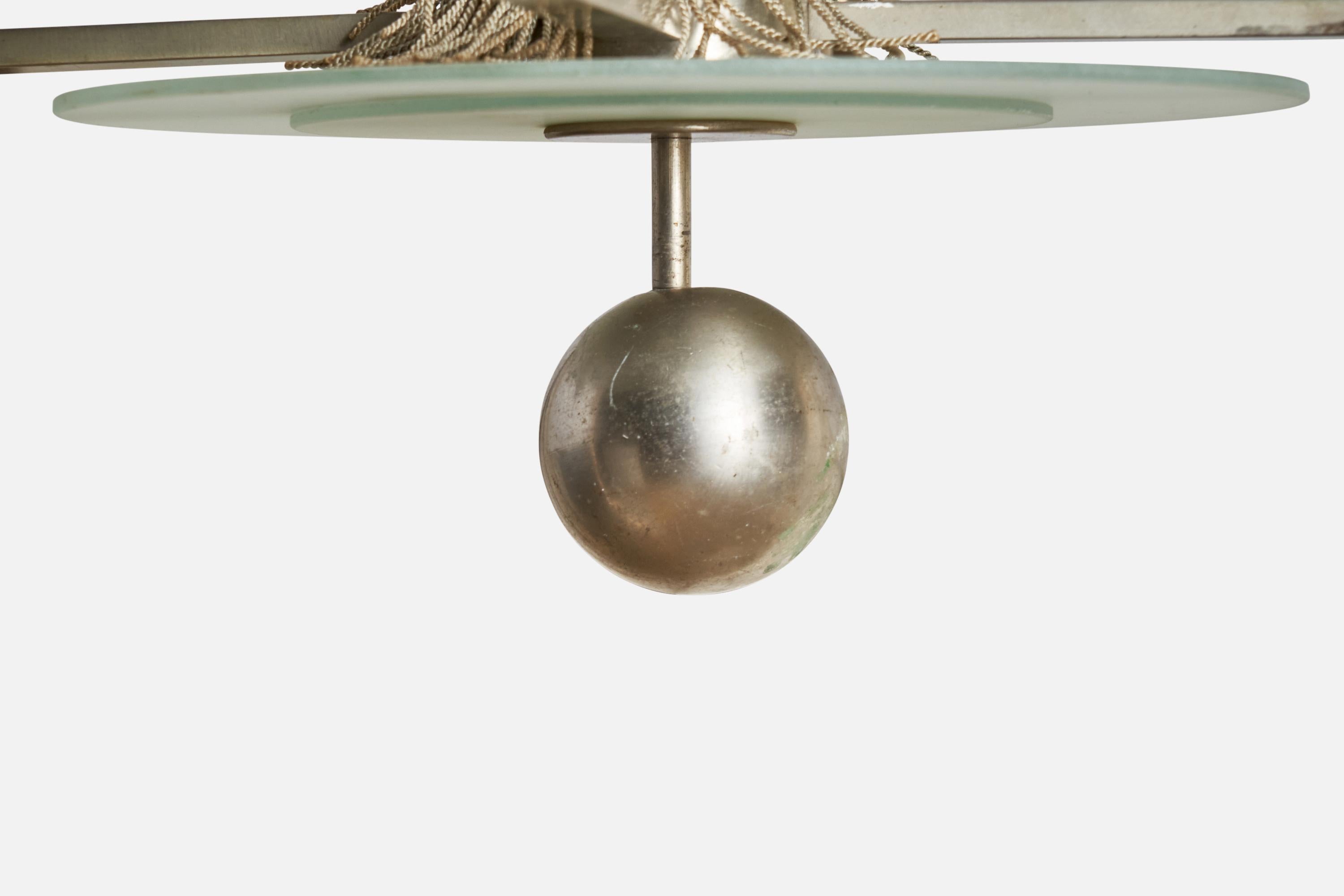 Mid-20th Century Swedish Designer, Chandelier, Metal, Fabric, Glass, Sweden, 1930s For Sale