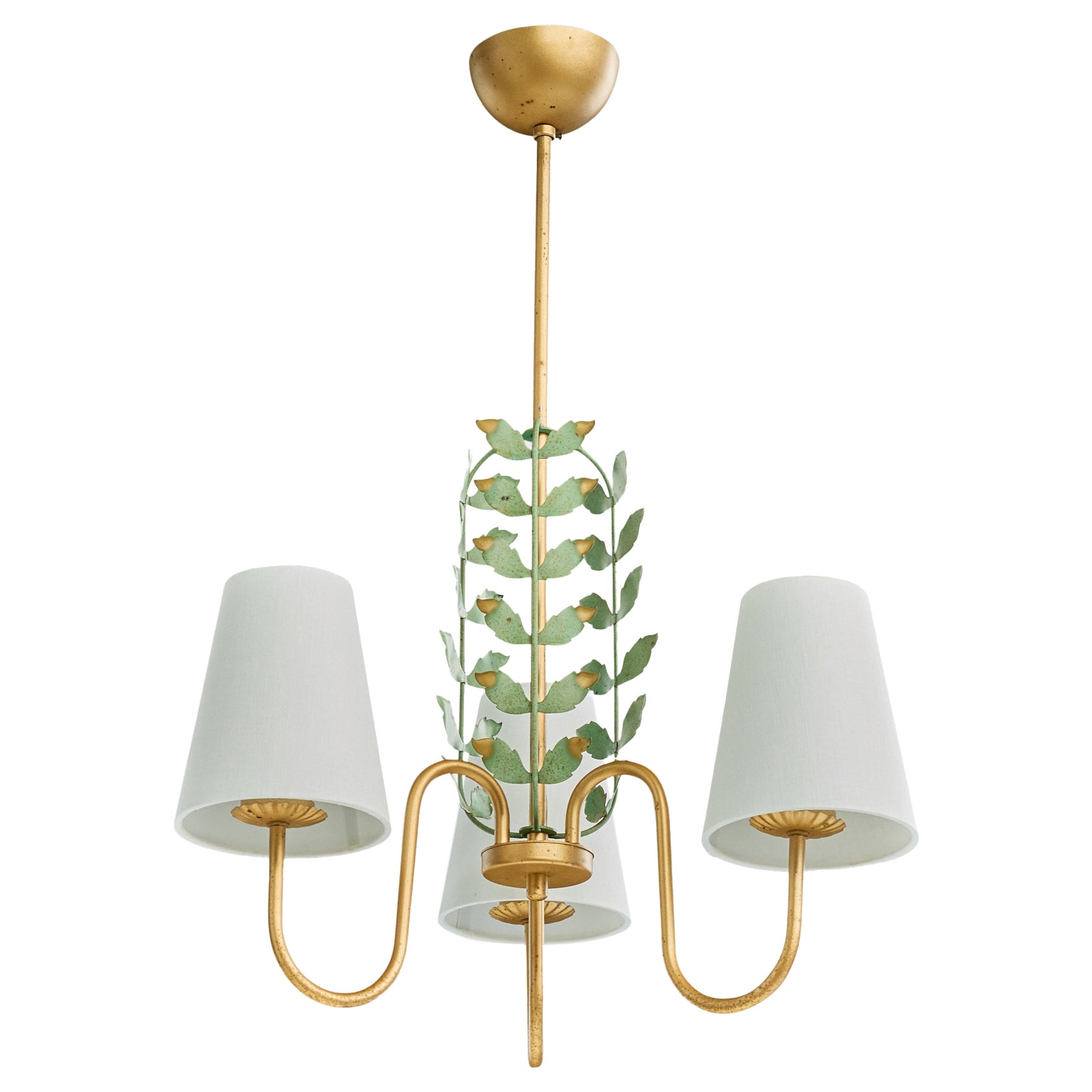 Swedish Designer, Chandelier, Metal, Fabric, Sweden, 1950s For Sale