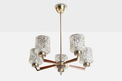 Swedish Designer, Chandelier, Metal, Teak, Glass, Sweden, 1950s