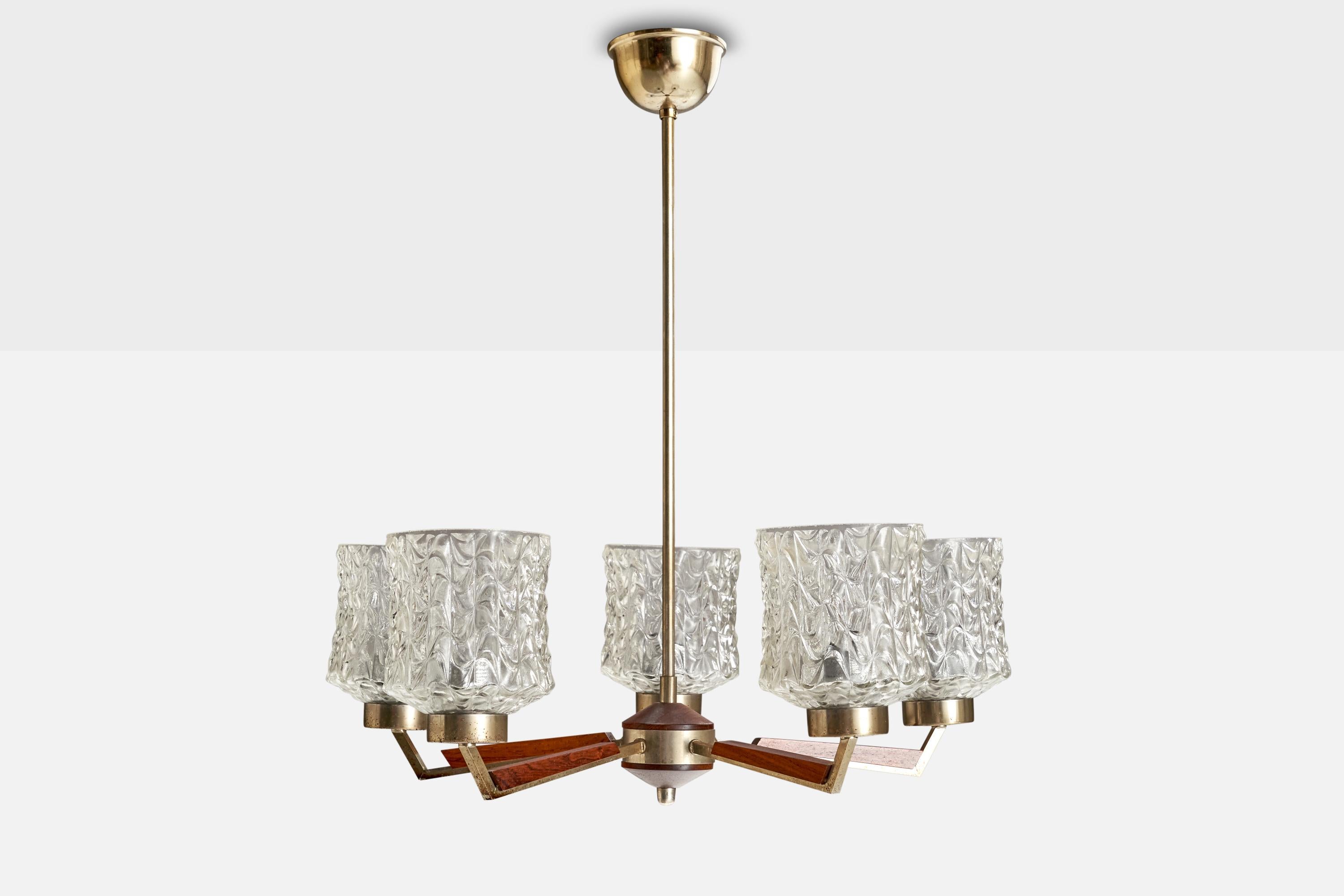 Scandinavo moderno Lampadario di design svedese, metallo, teak, vetro, Svezia, anni '50 in vendita