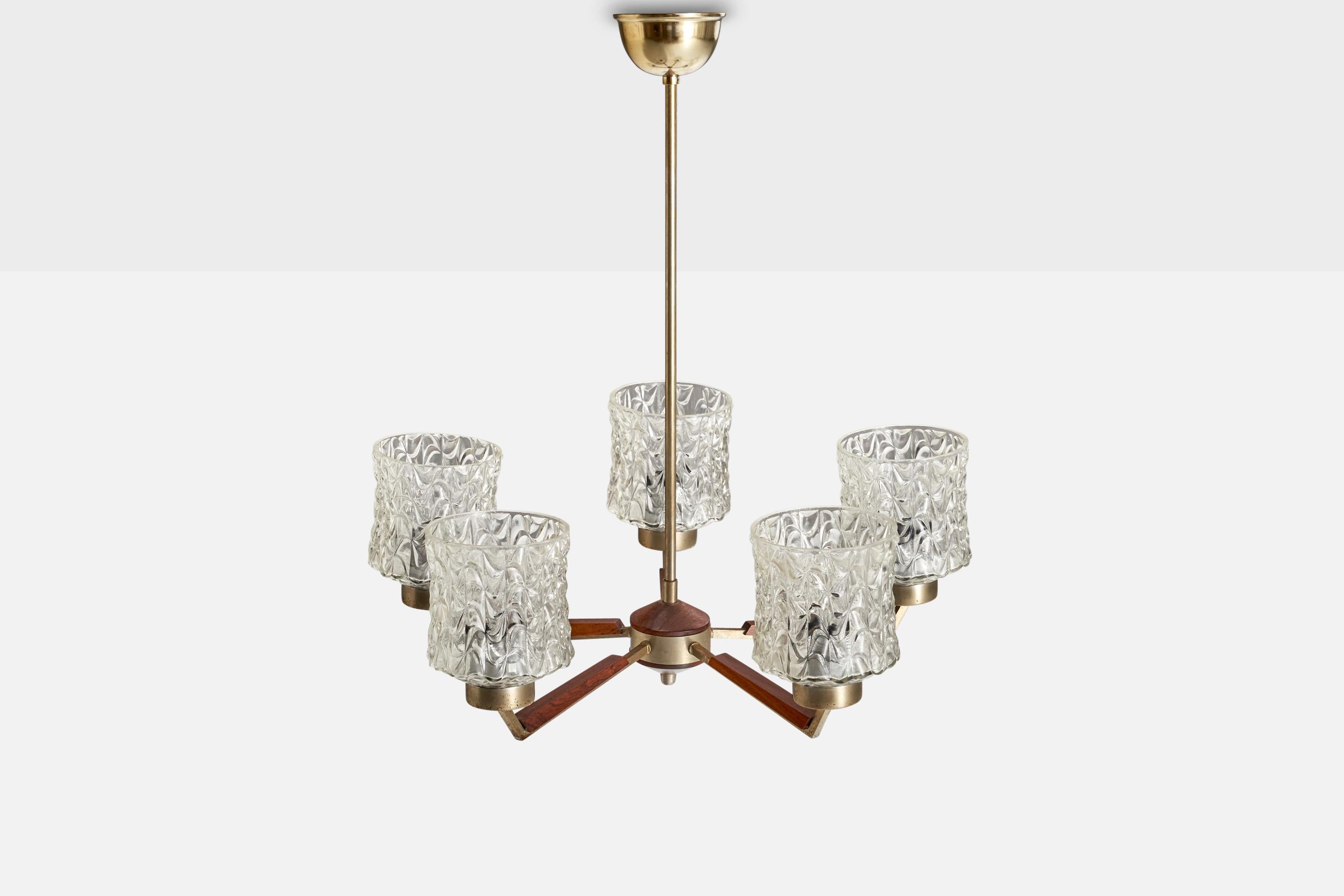 Svedese Lampadario di design svedese, metallo, teak, vetro, Svezia, anni '50 in vendita