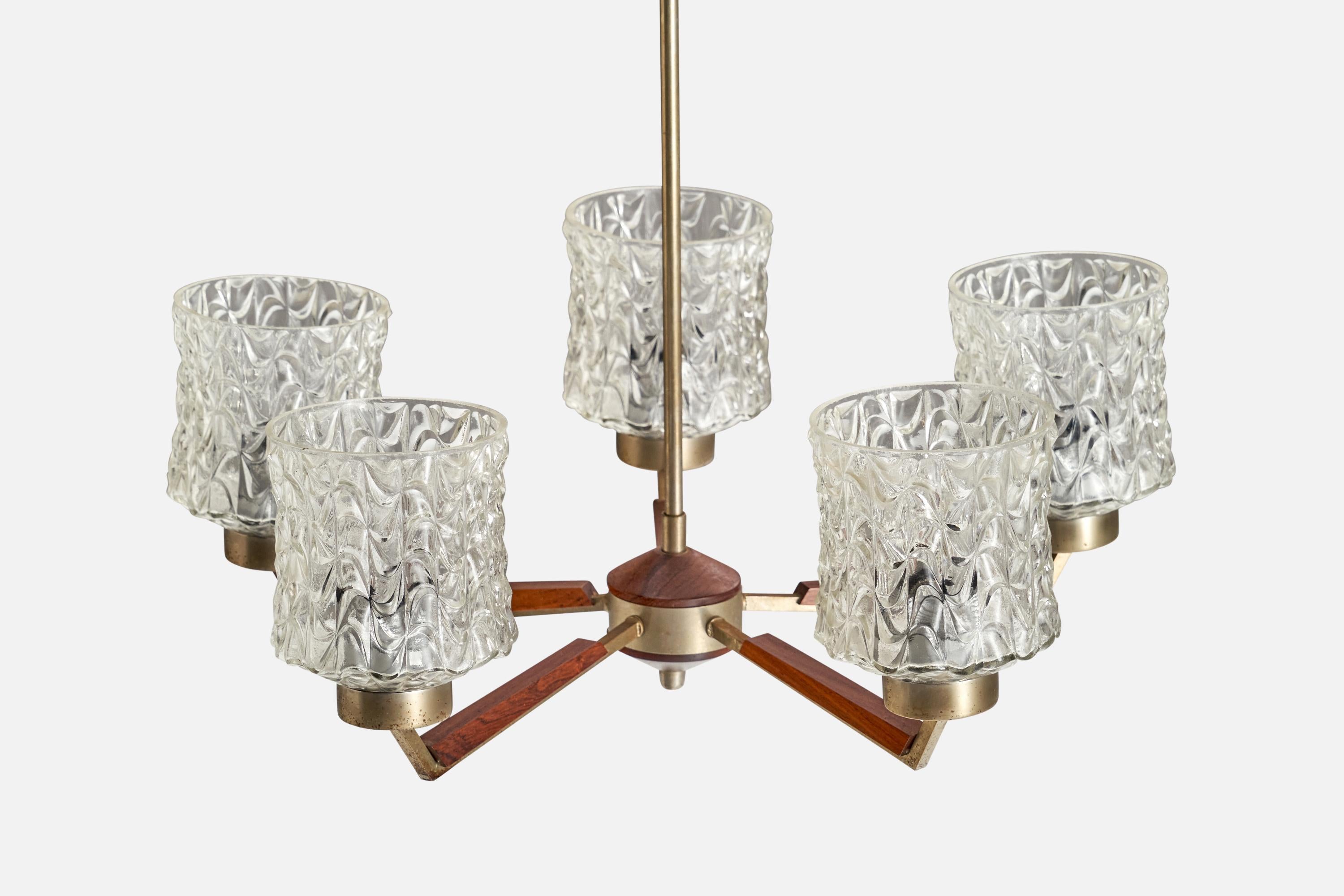 Lampadario di design svedese, metallo, teak, vetro, Svezia, anni '50 In condizioni buone in vendita a High Point, NC