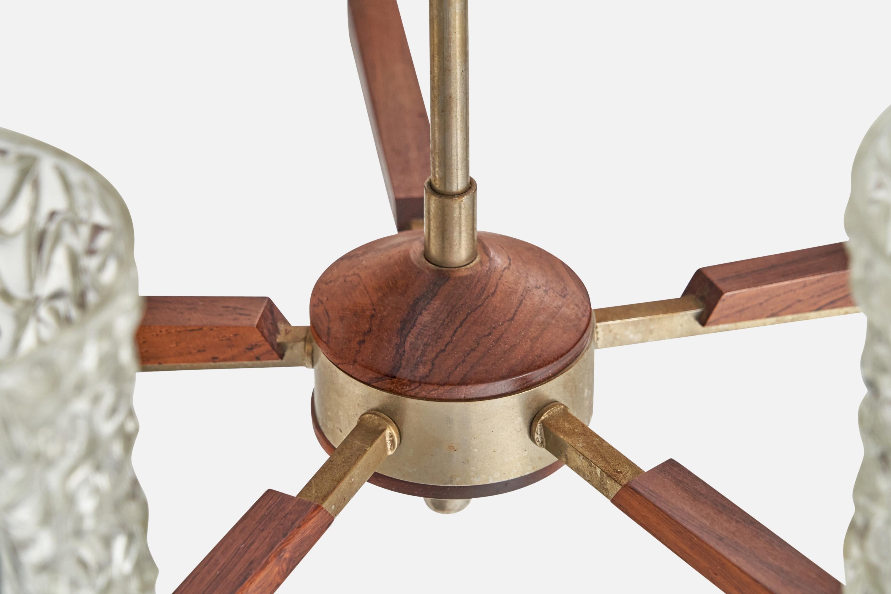 Metallo Lampadario di design svedese, metallo, teak, vetro, Svezia, anni '50 in vendita