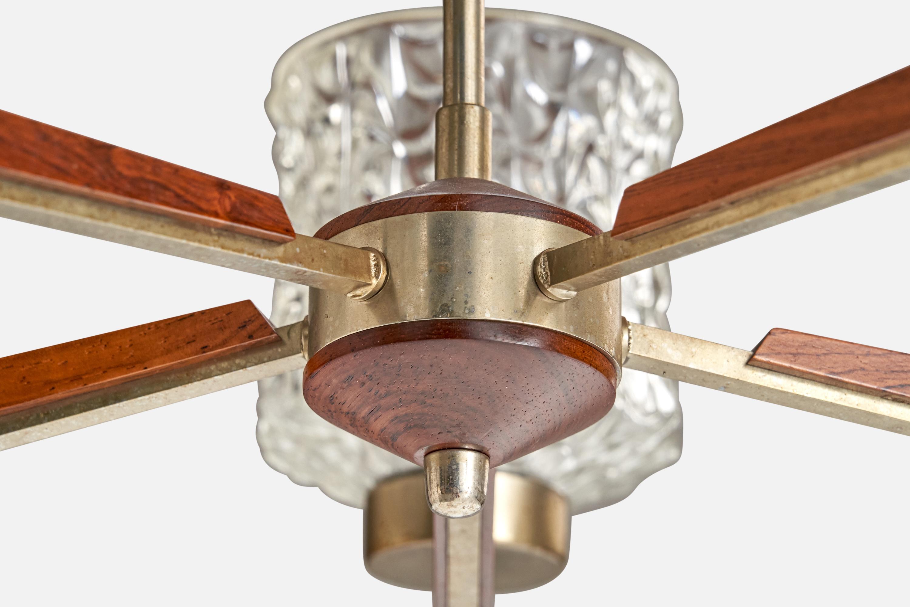 Lampadario di design svedese, metallo, teak, vetro, Svezia, anni '50 in vendita 1