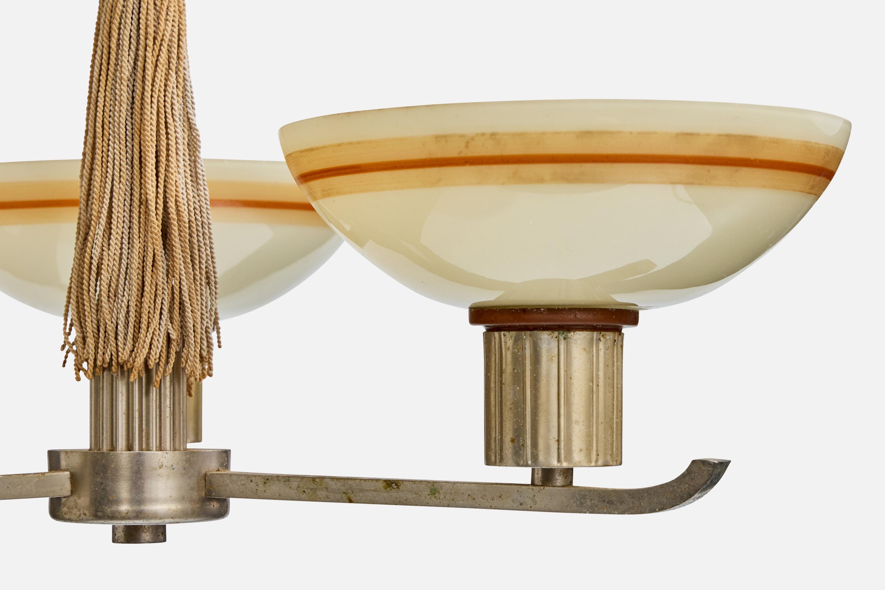 Swedish Designer, Chandelier, Nickel, Fabric, Glass, Sweden, 1930s For Sale 2