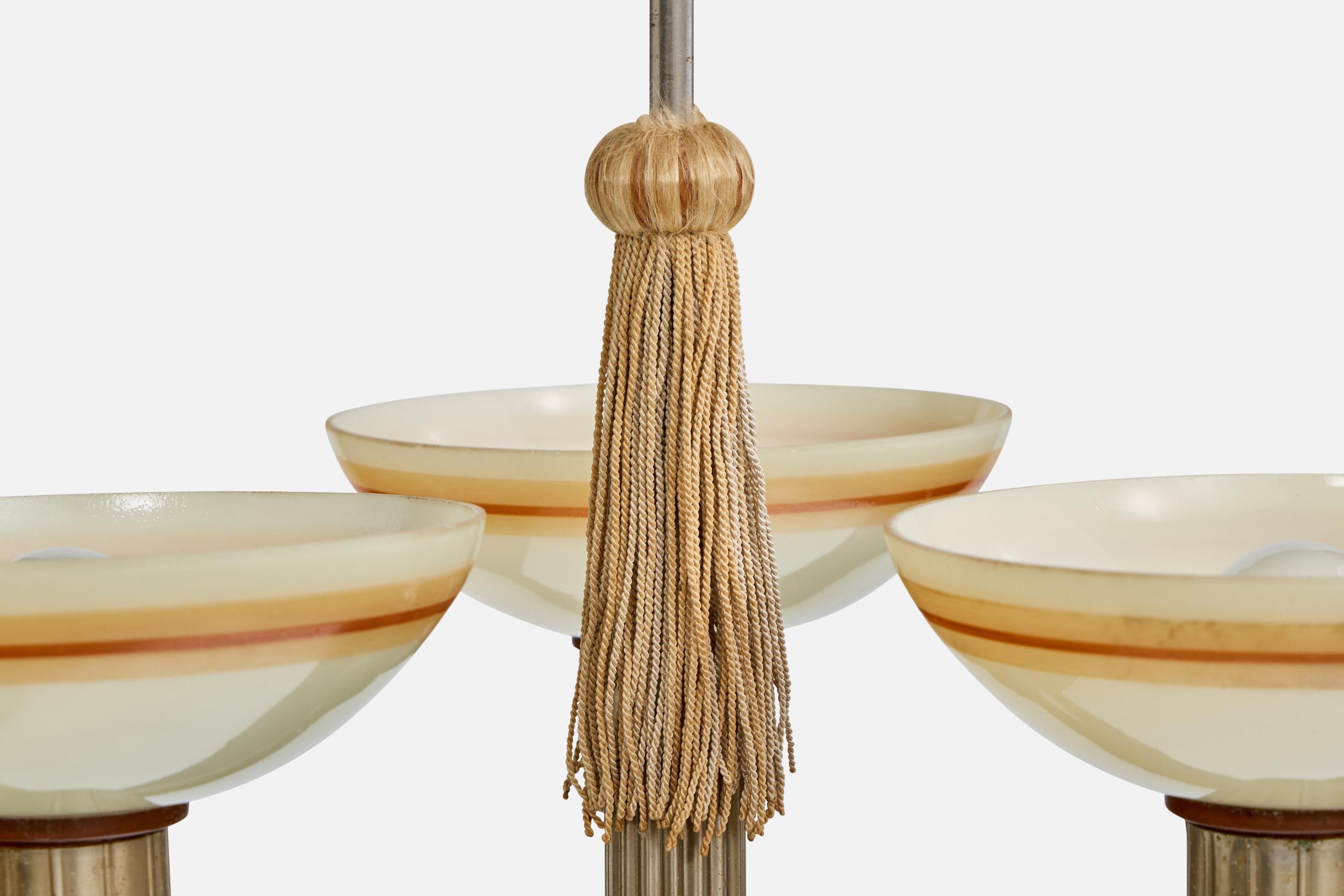 Swedish Designer, Chandelier, Nickel, Fabric, Glass, Sweden, 1930s For Sale 3