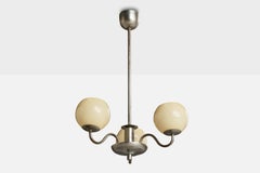 Swedish Designer, Chandelier, Nickel, Glass, Sweden, 1930s