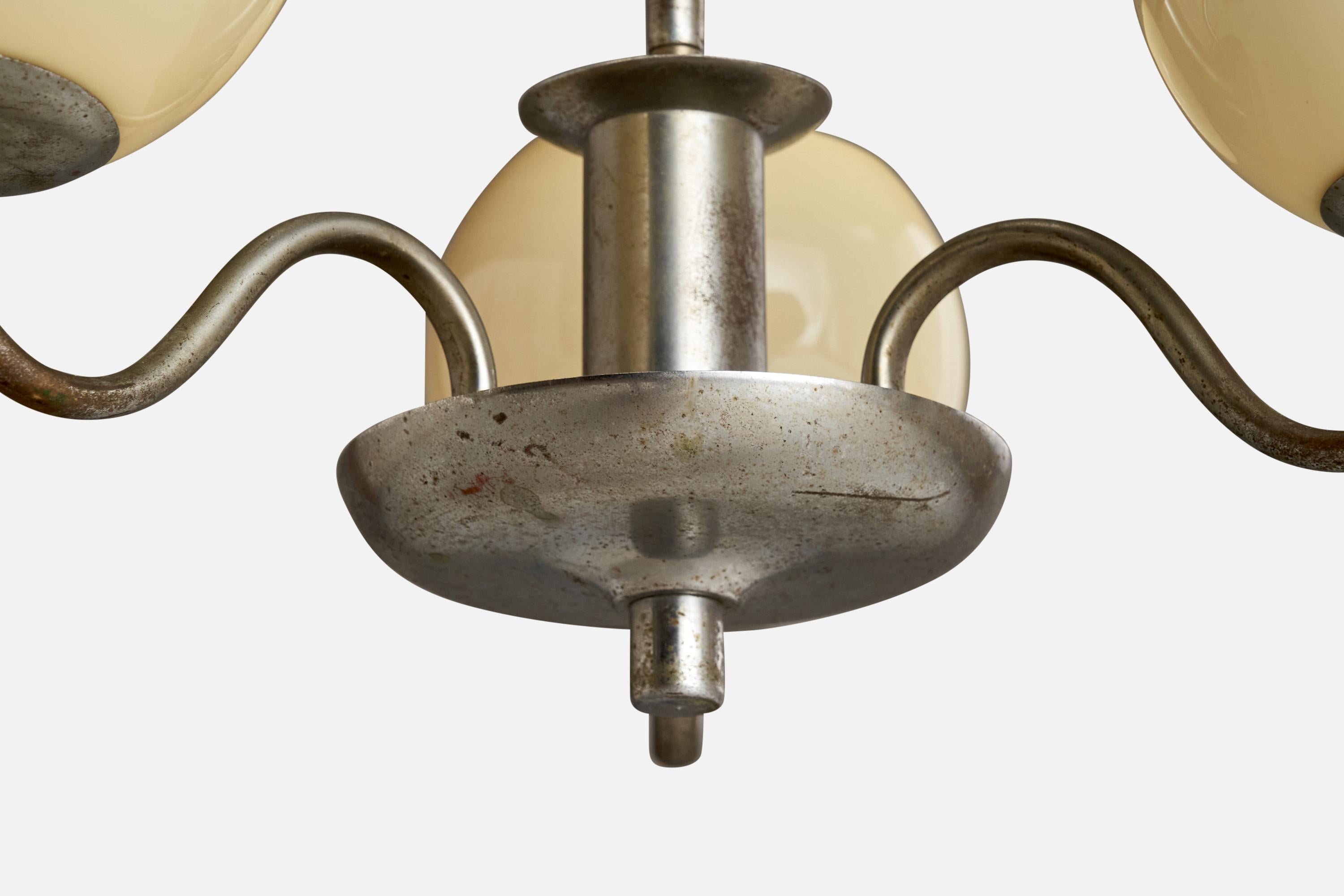 Verre Designer suédois, lustre, nickel, verre, Suède, années 1930 en vente