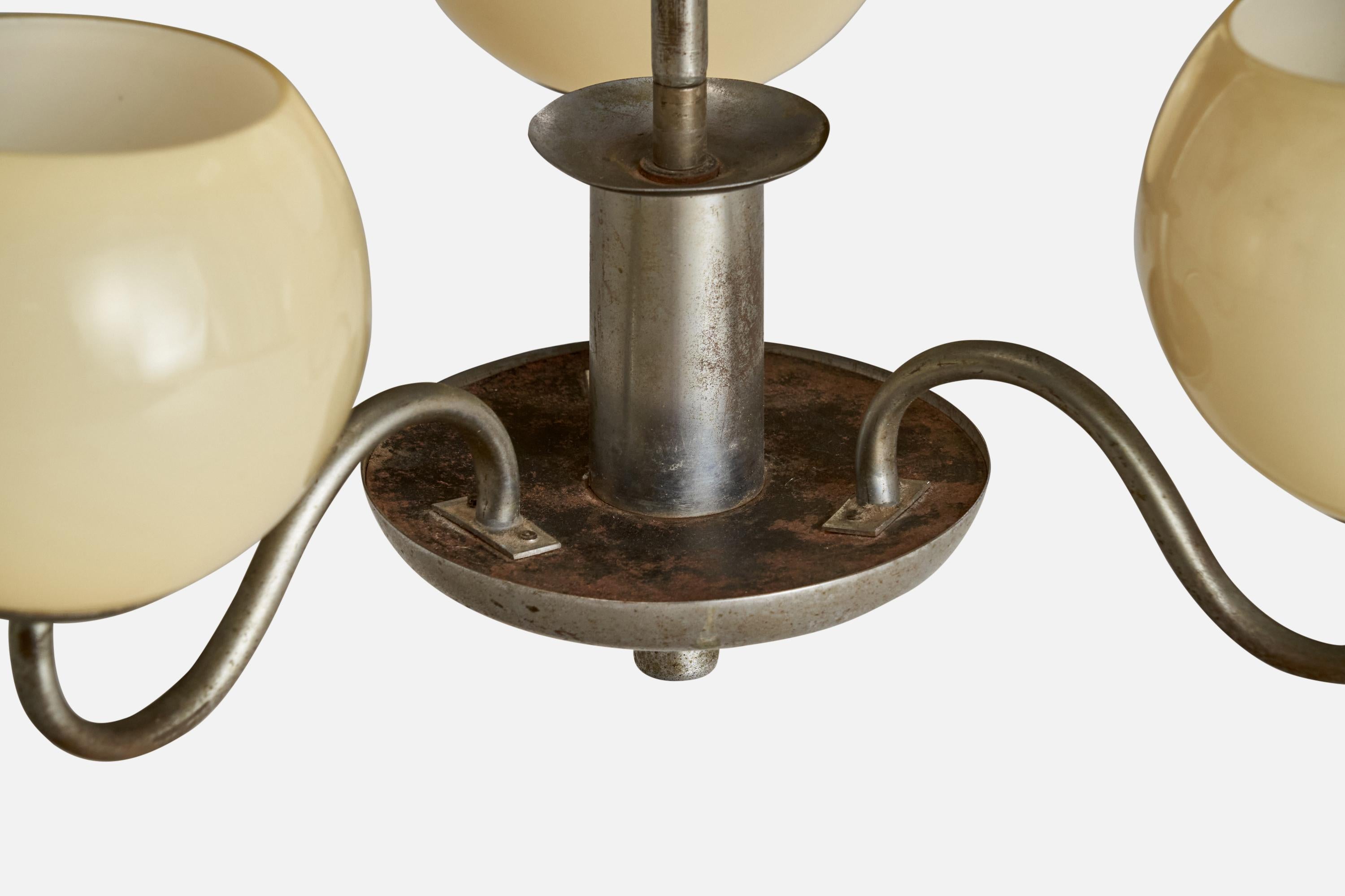 Designer suédois, lustre, nickel, verre, Suède, années 1930 en vente 1