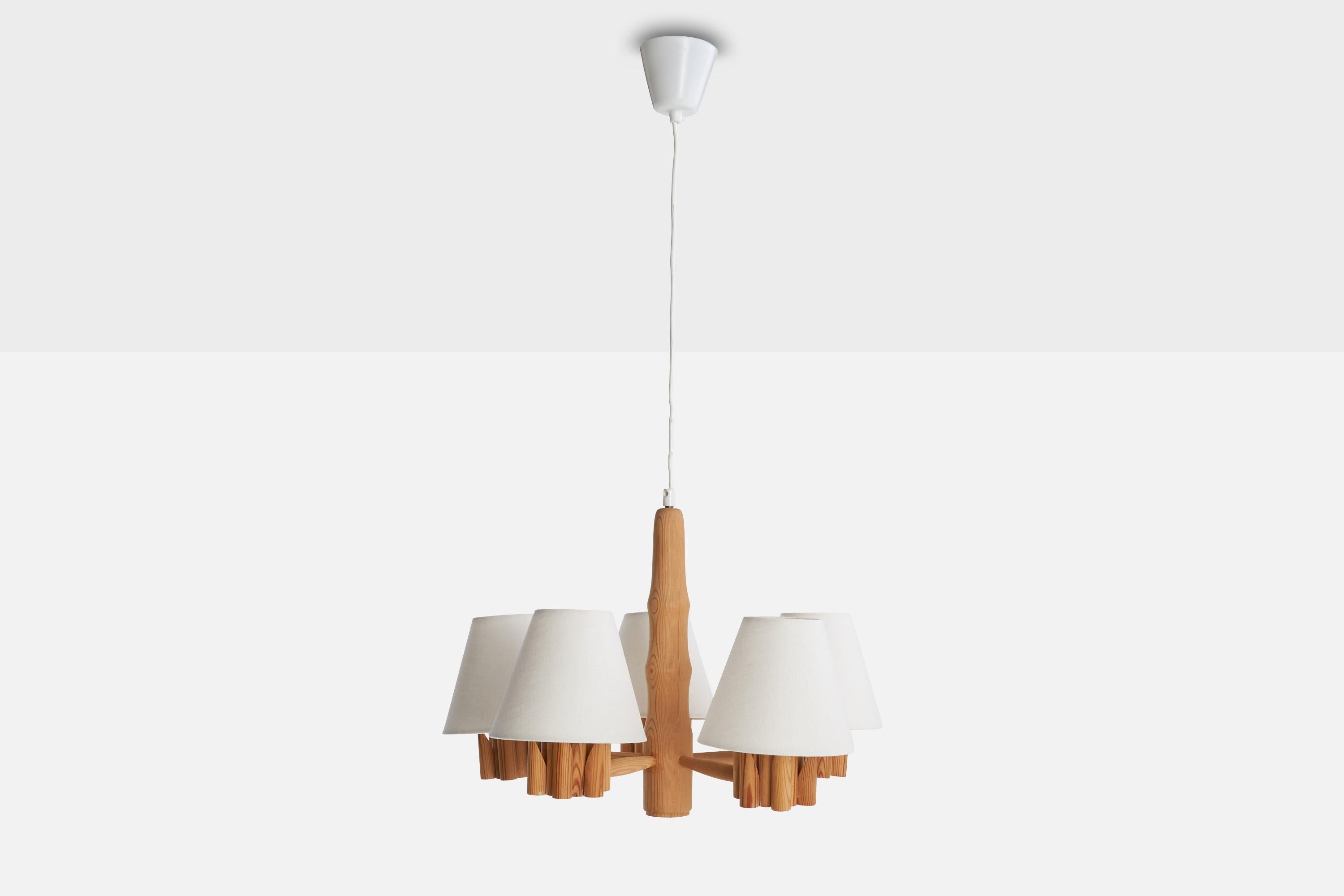 Scandinave moderne Designer suédois, lustre, pin, tissu, Suède, 1970 en vente