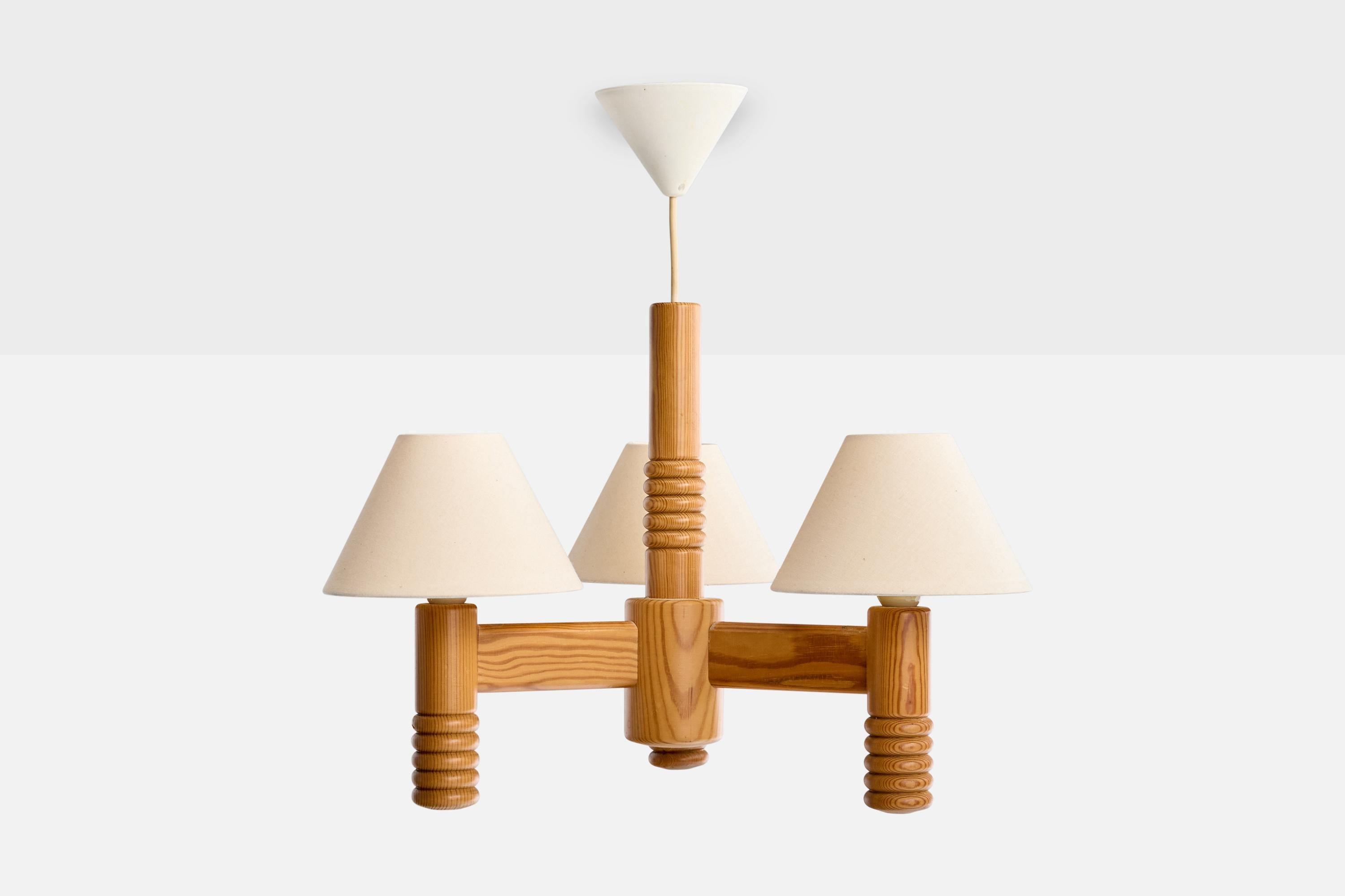 Mid-Century Modern Designer suédois, lustre, pin, tissu, Suède, 1970 en vente