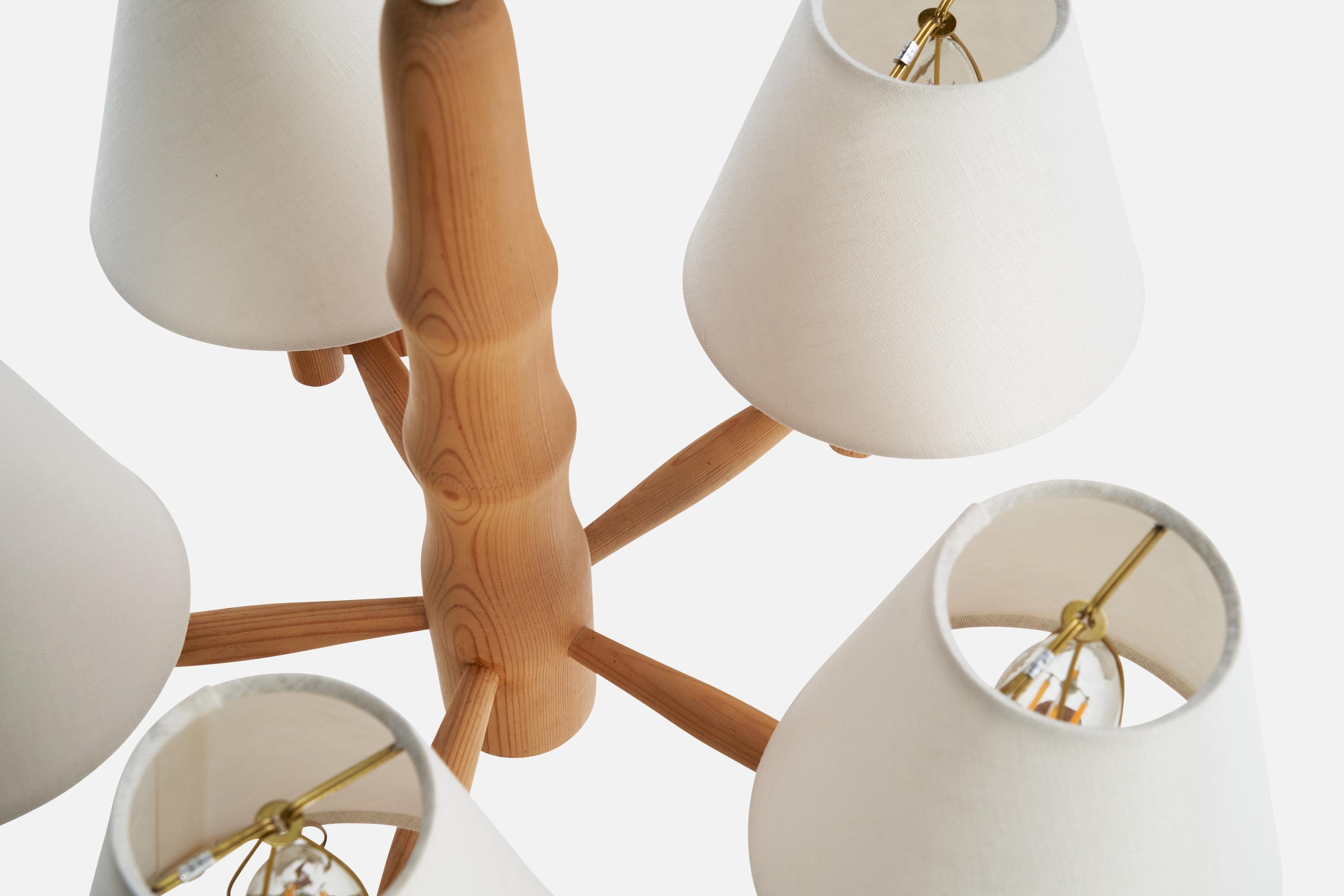 Designer suédois, lustre, pin, tissu, Suède, 1970 en vente 1