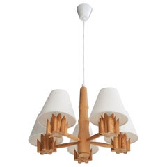 Swedish Designer, Chandelier, Pine, Fabric, Sweden, 1970s