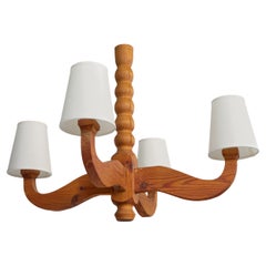 Swedish Designer, Chandelier, Pine, Fabric, Sweden, 1970s