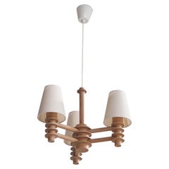 Swedish Designer, Chandelier, Pine, Fabric, Sweden, 1970s