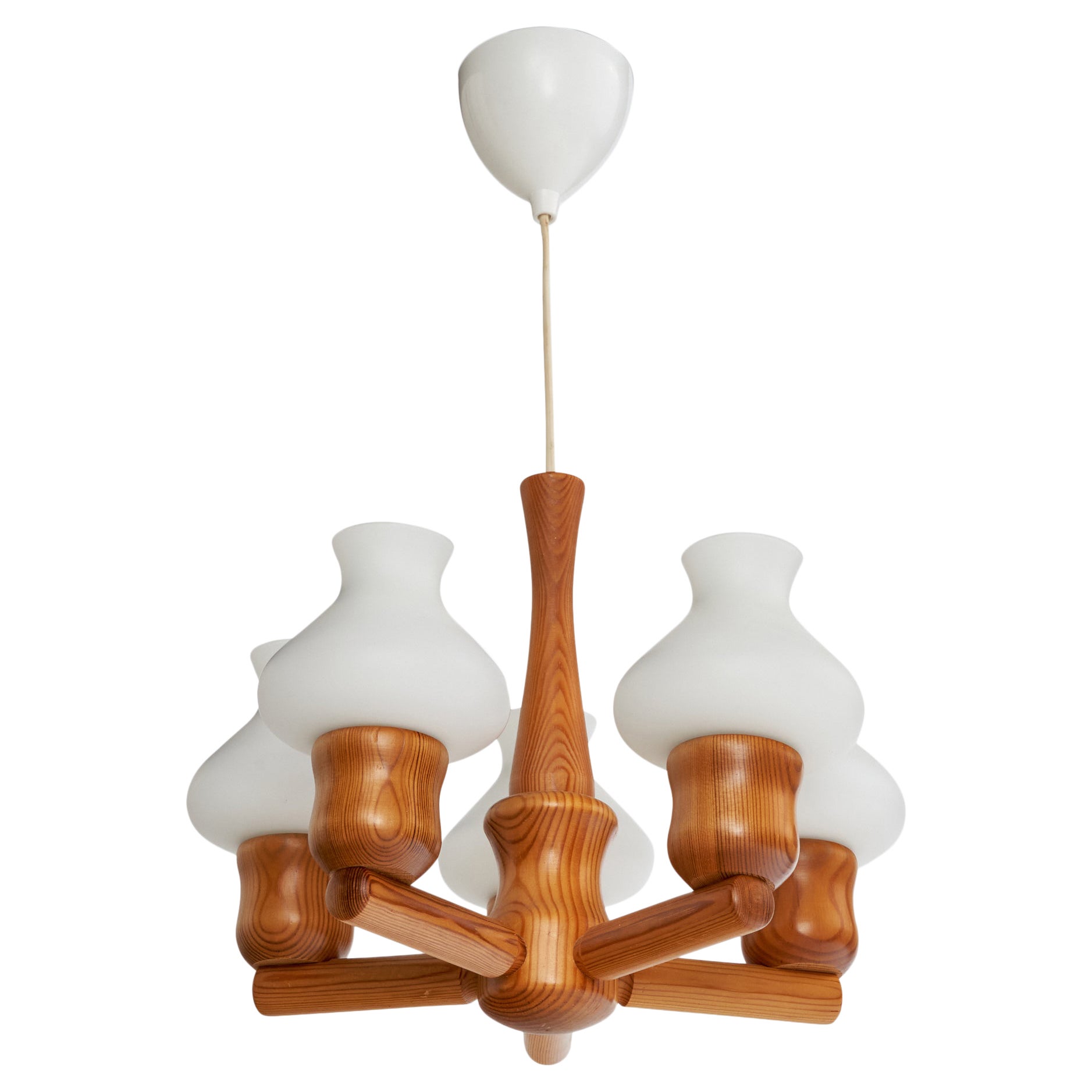 Designer suédois, lustre, pin, verre, Suède, 1970