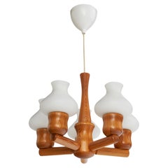 Designer suédois, lustre, pin, verre, Suède, 1970
