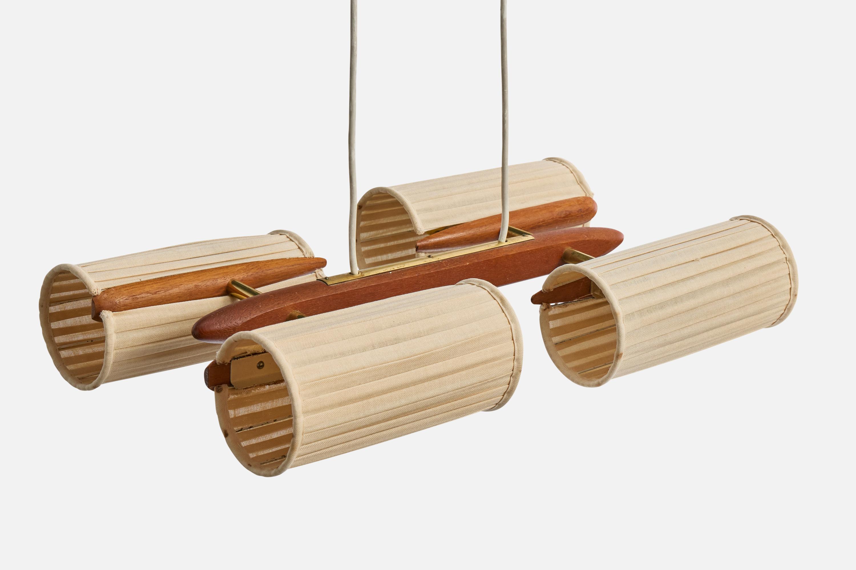 Lampadario di design svedese, teak, ottone, tessuto, Svezia, anni '50 In condizioni buone in vendita a High Point, NC