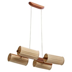 Swedish Designer, Chandelier, Teak, Brass, Fabric, Sweden, 1950s