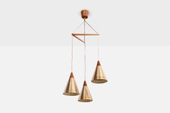 Swedish Designer, Chandelier, Teak, Brass, Sweden, 1950s