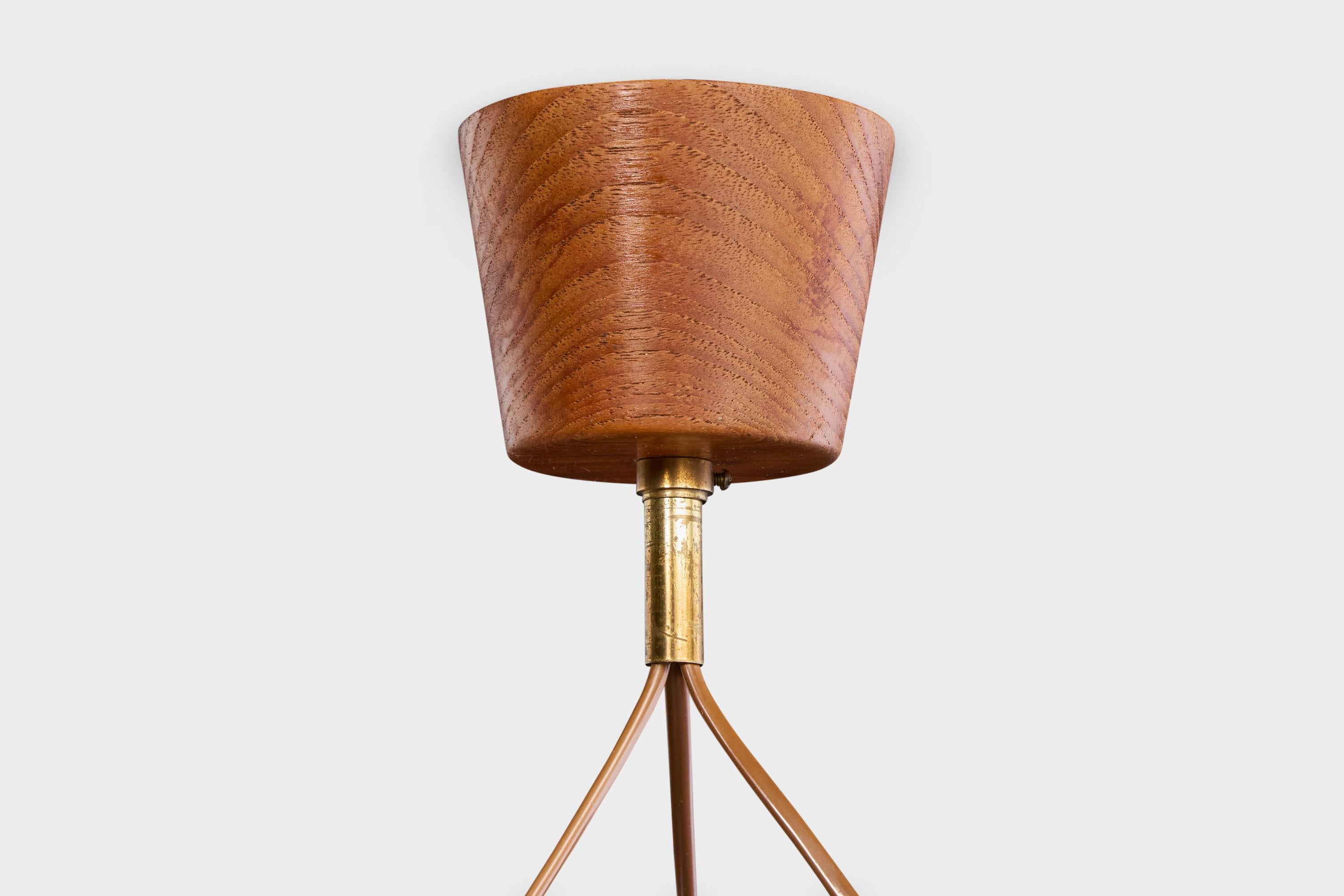 Lustre de designer suédois, teck, laiton, Suède, années 1950 en vente 2