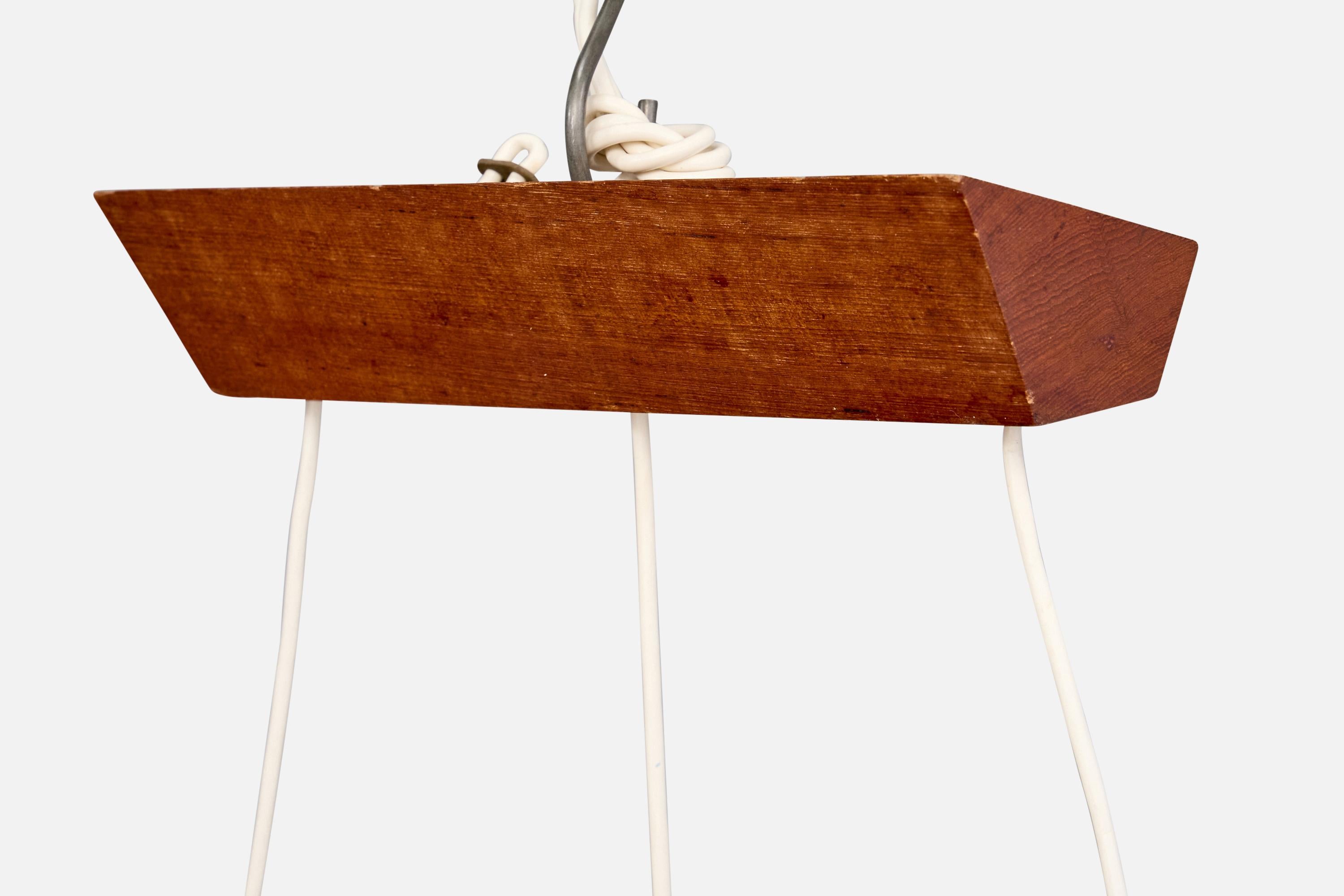 Swedish Designer, Chandelier, Teak, Fabric, Sweden, 1950s For Sale 5