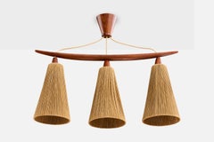 Lampadario di design svedese, tek, tessuto, Svezia, anni '50