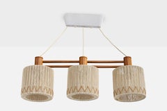 Lampadario di design svedese, tek, tessuto, Svezia, anni '50