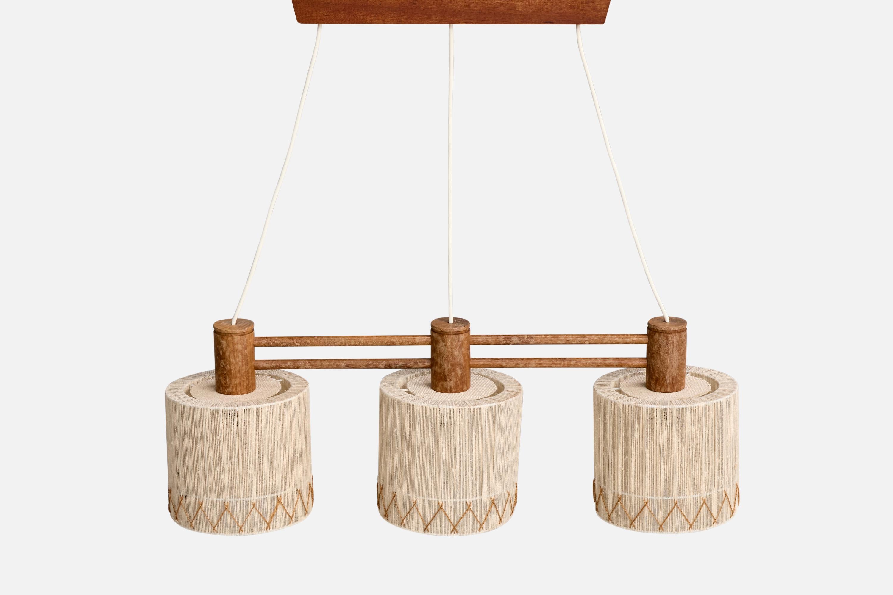 Swedish Designer, Chandelier, Teak, Fabric, Sweden, 1950s In Good Condition For Sale In High Point, NC