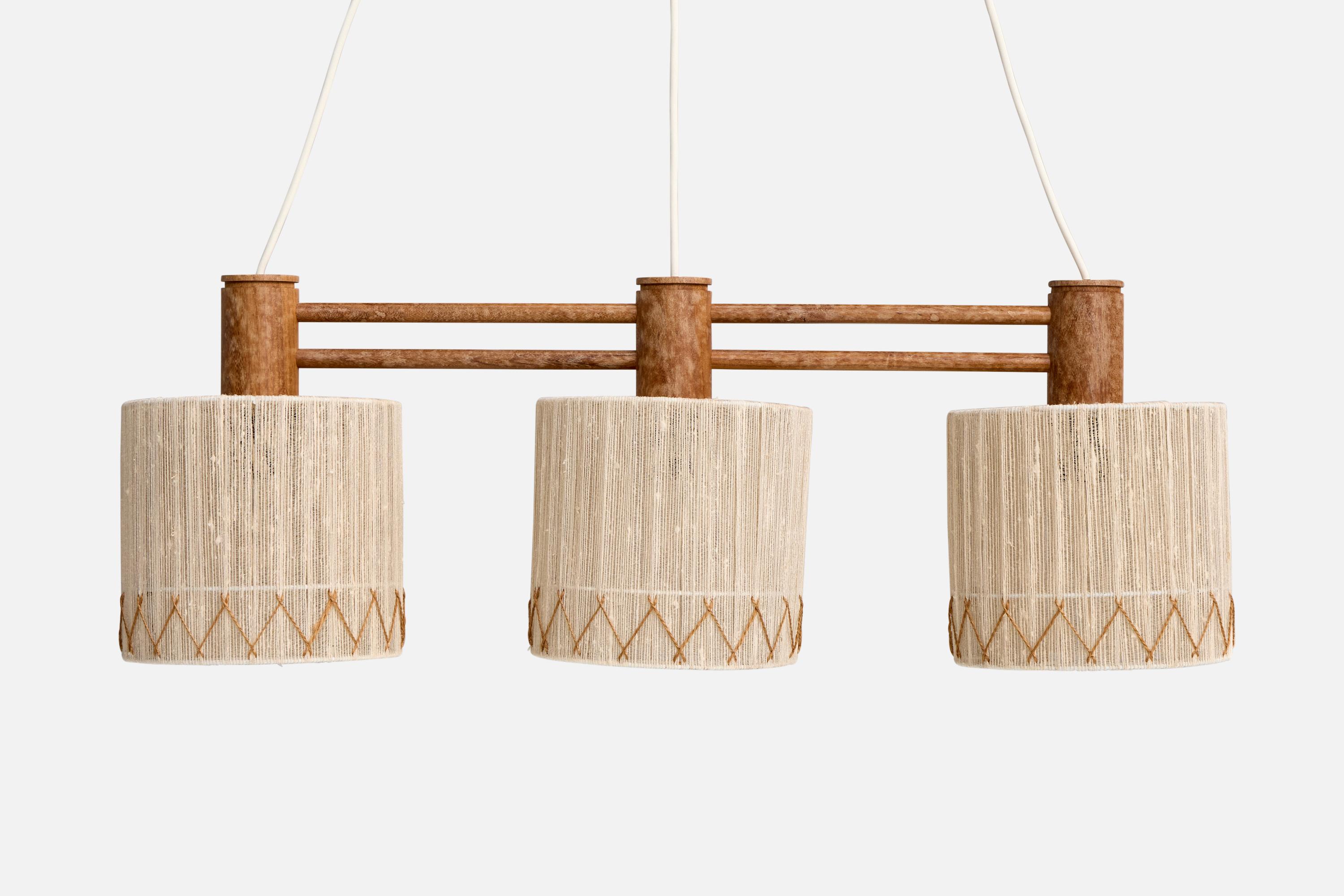 Mid-20th Century Swedish Designer, Chandelier, Teak, Fabric, Sweden, 1950s For Sale