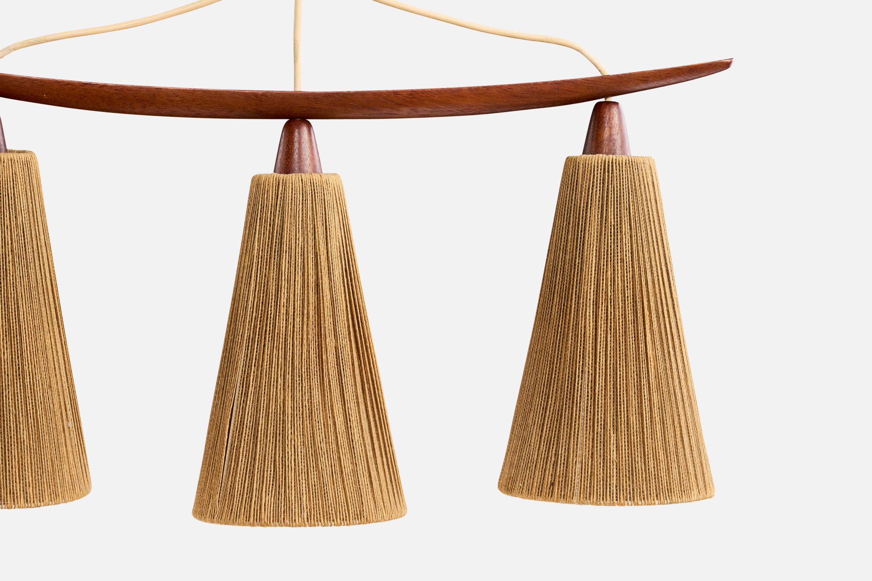 Swedish Designer, Chandelier, Teak, Fabric, Sweden, 1950s In condizioni buone in vendita a High Point, NC