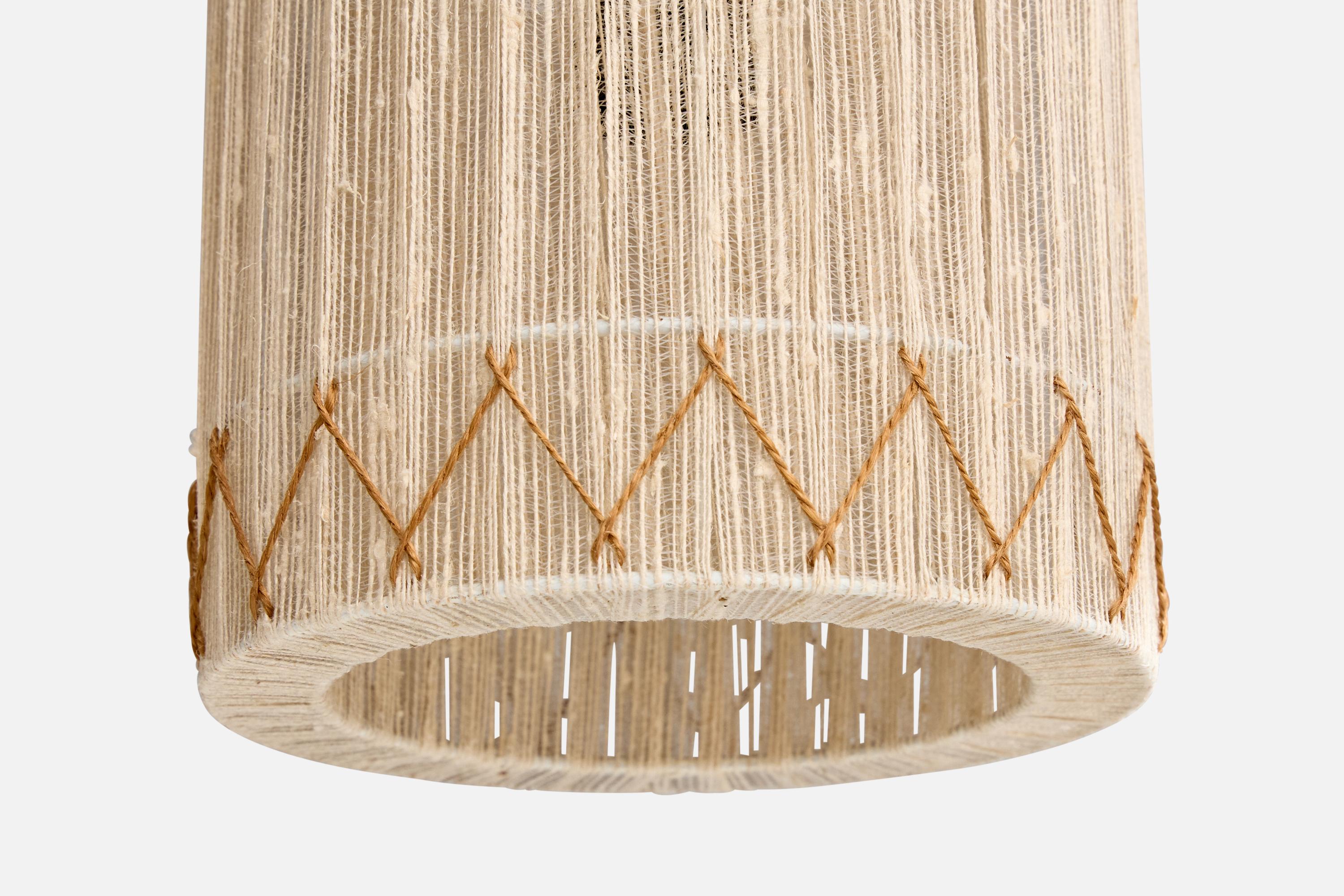 Swedish Designer, Chandelier, Teak, Fabric, Sweden, 1950s For Sale 1