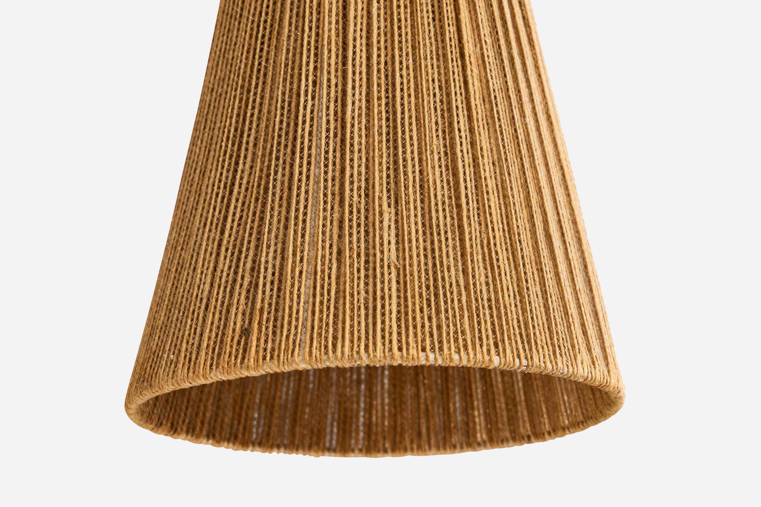 Metà XX secolo Swedish Designer, Chandelier, Teak, Fabric, Sweden, 1950s in vendita