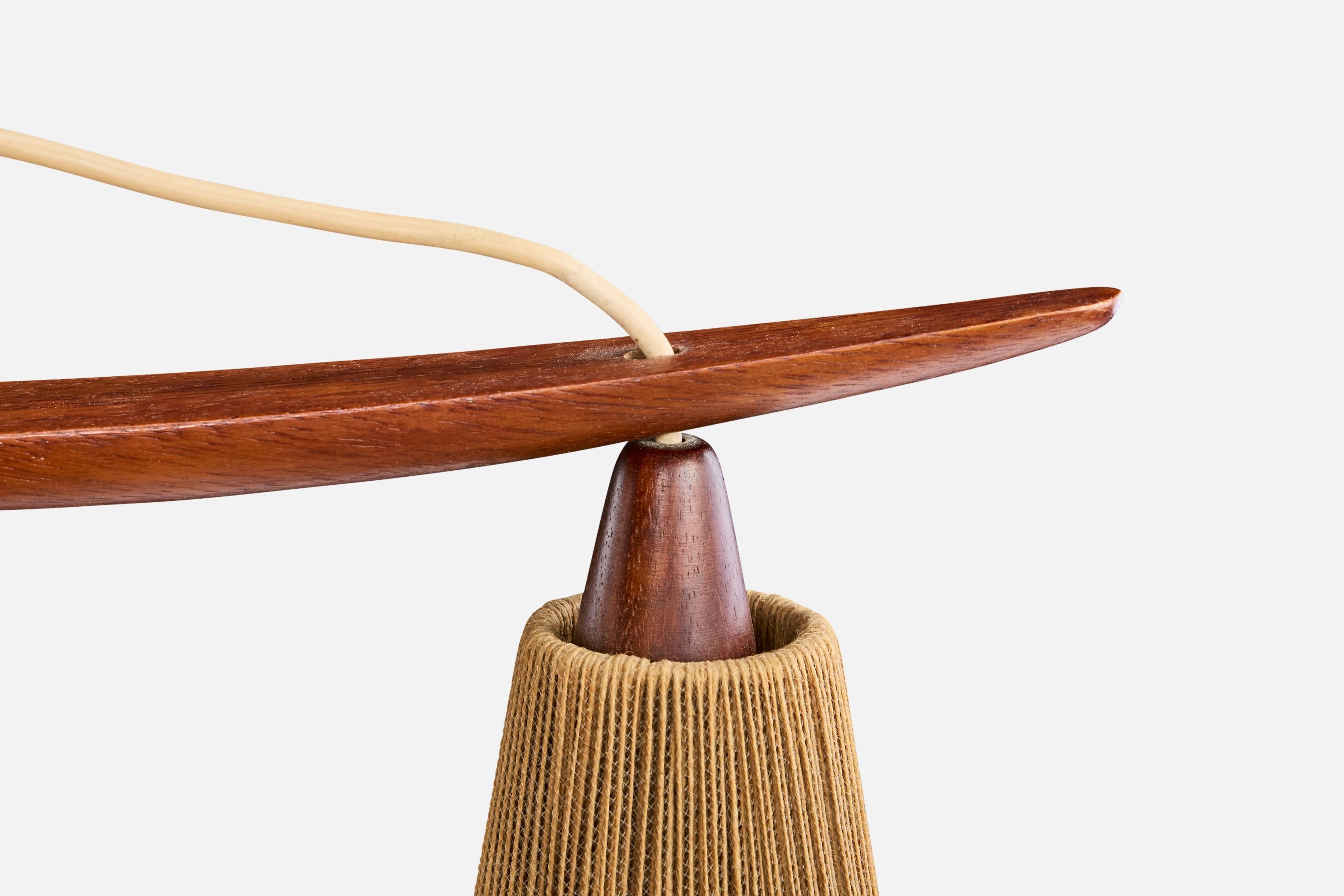 Tessuto Swedish Designer, Chandelier, Teak, Fabric, Sweden, 1950s in vendita