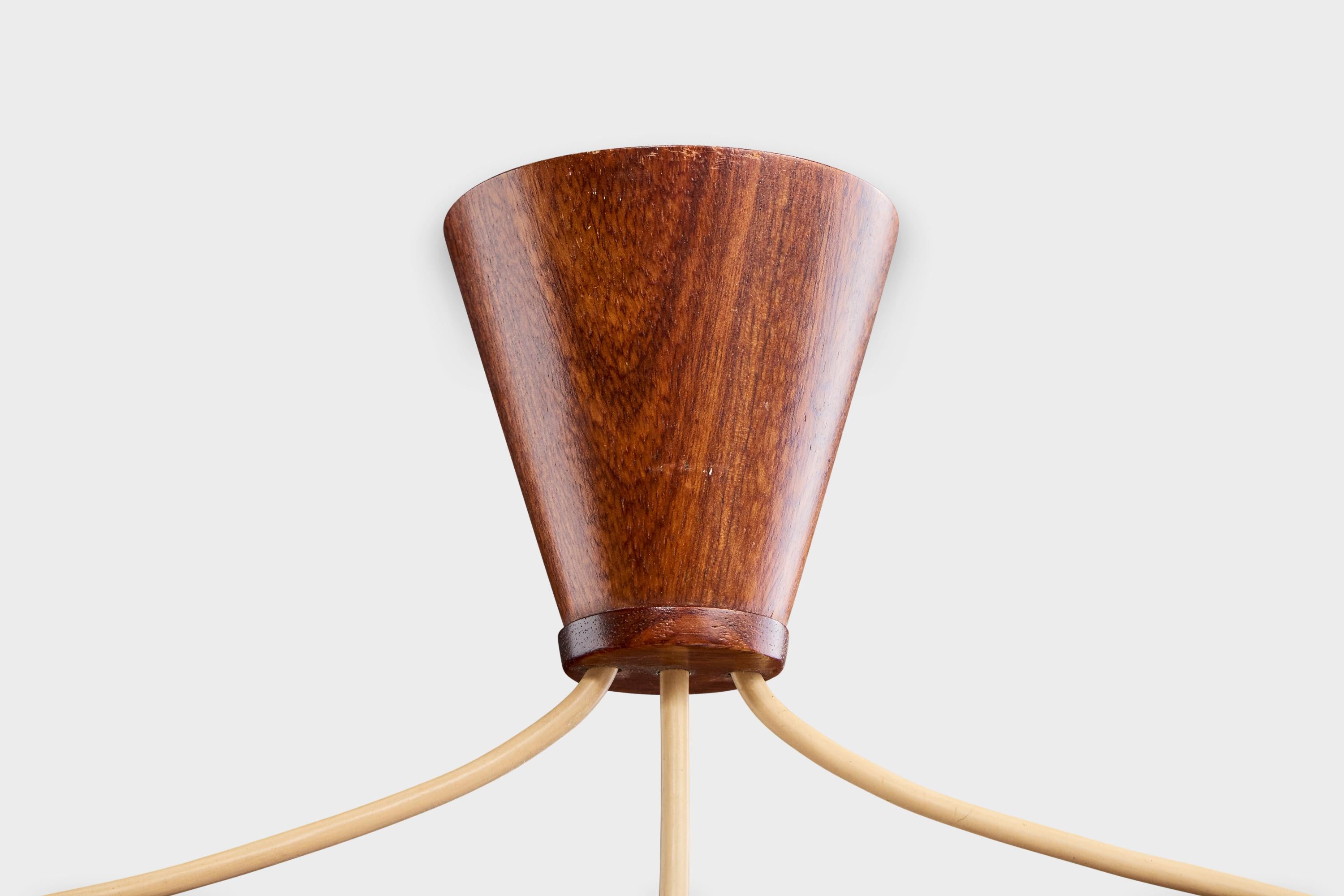 Swedish Designer, Chandelier, Teak, Fabric, Sweden, 1950s in vendita 1