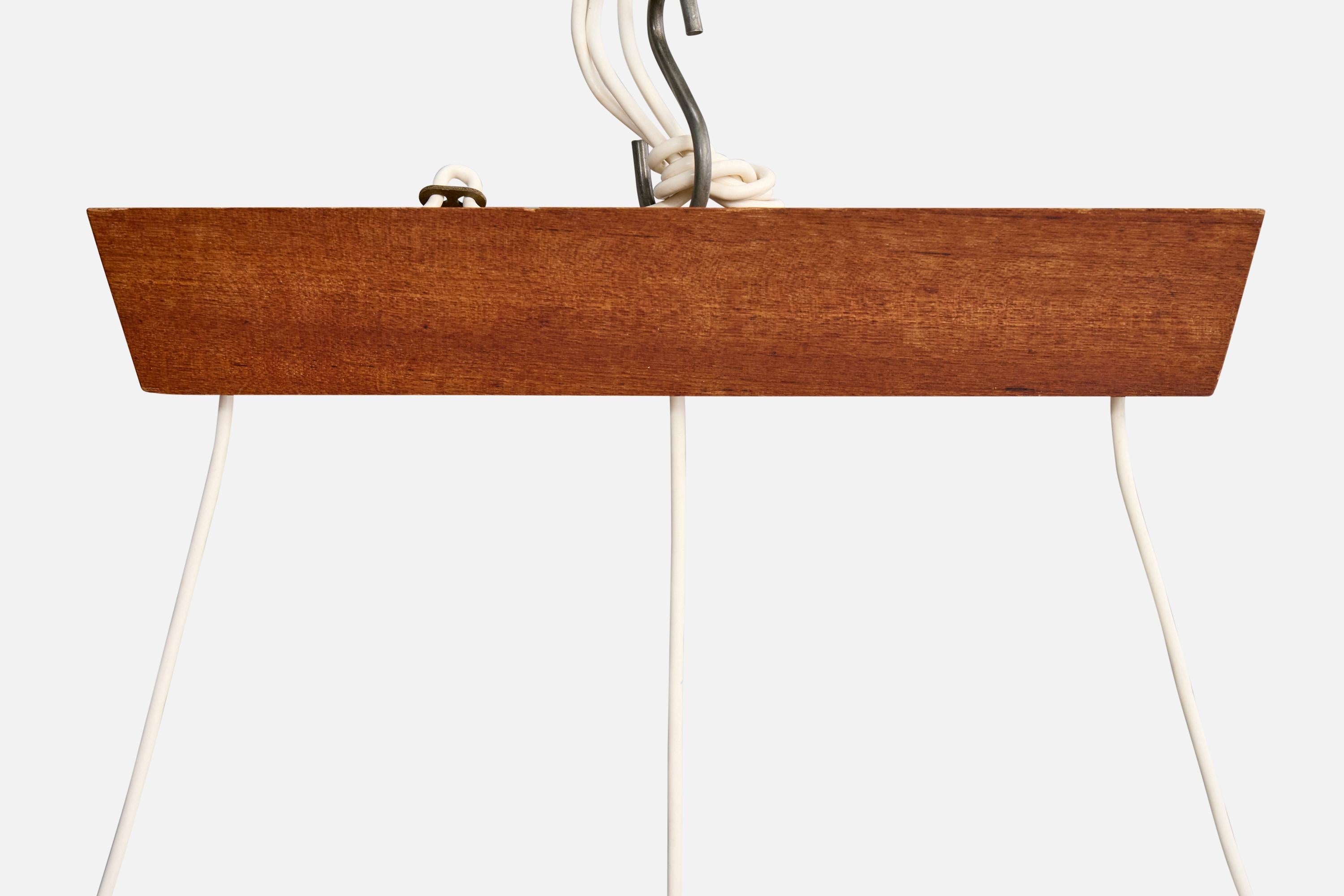 Swedish Designer, Chandelier, Teak, Fabric, Sweden, 1950s For Sale 4