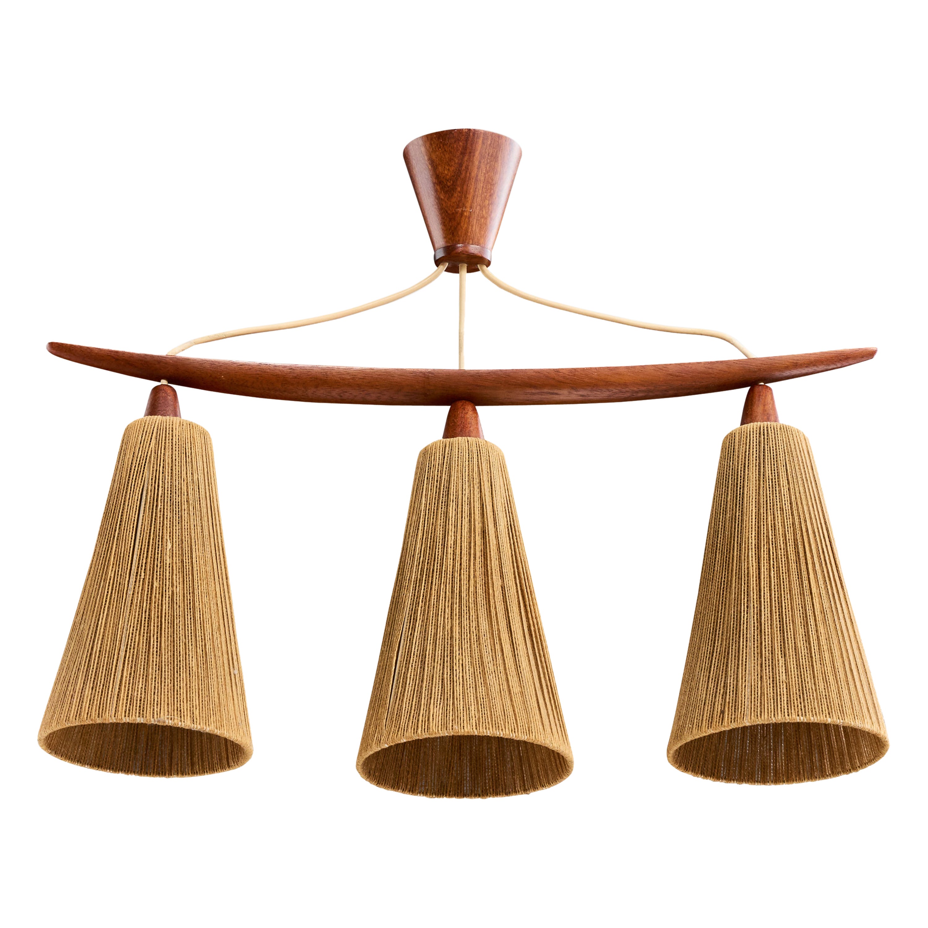 Swedish Designer, Chandelier, Teak, Fabric, Sweden, 1950s
