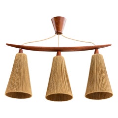 Swedish Designer, Chandelier, Teak, Fabric, Sweden, 1950s