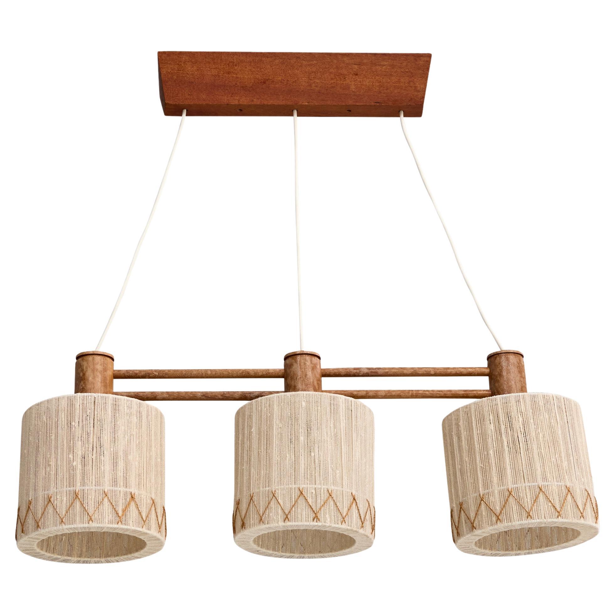 Swedish Designer, Chandelier, Teak, Fabric, Sweden, 1950s For Sale