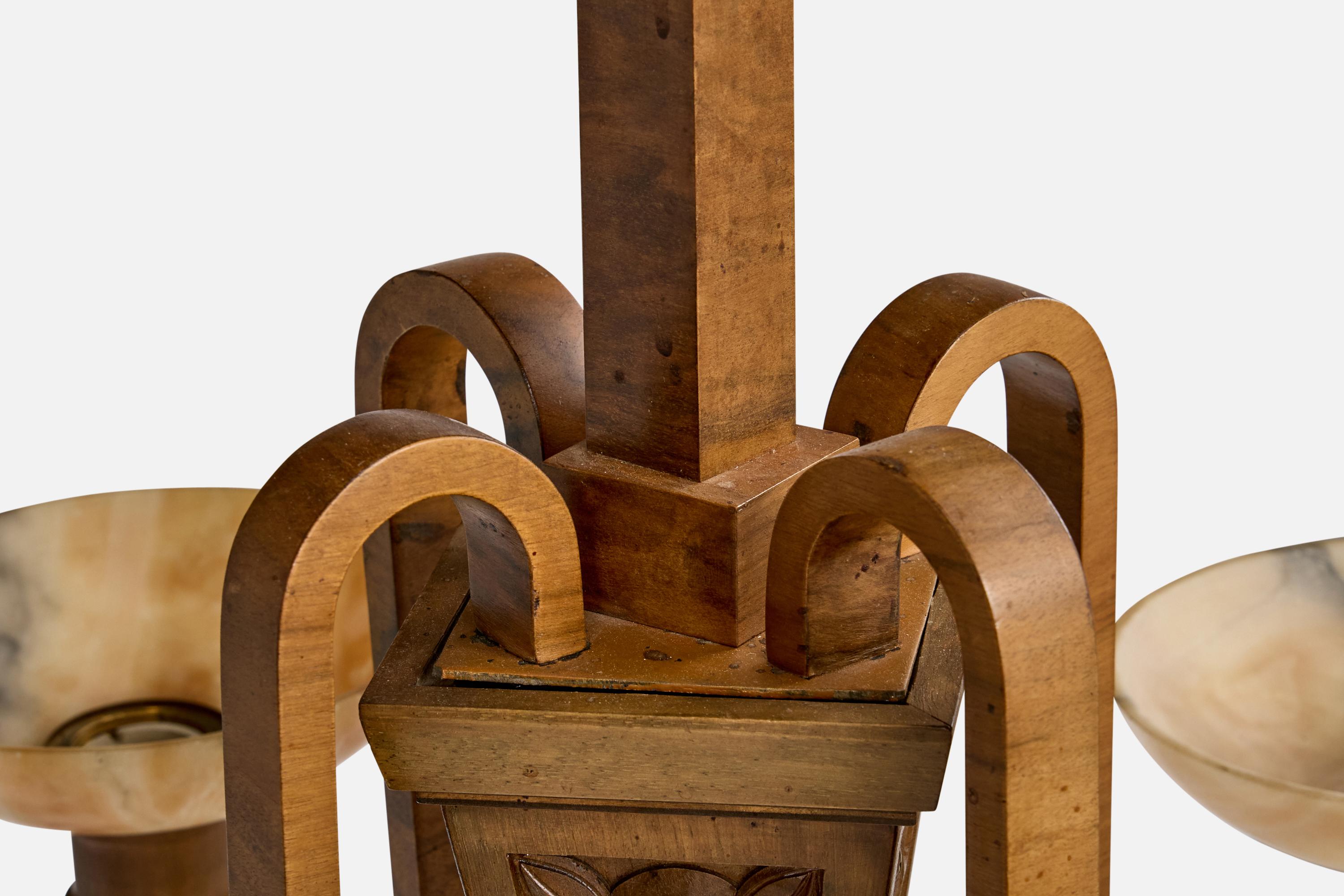 Designer svedese, lampadario, Wood, Alabastro, Svezia, anni '20 in vendita 5
