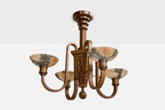 Swedish Designer, Chandelier, Wood, Alabaster, Sweden, 1920s