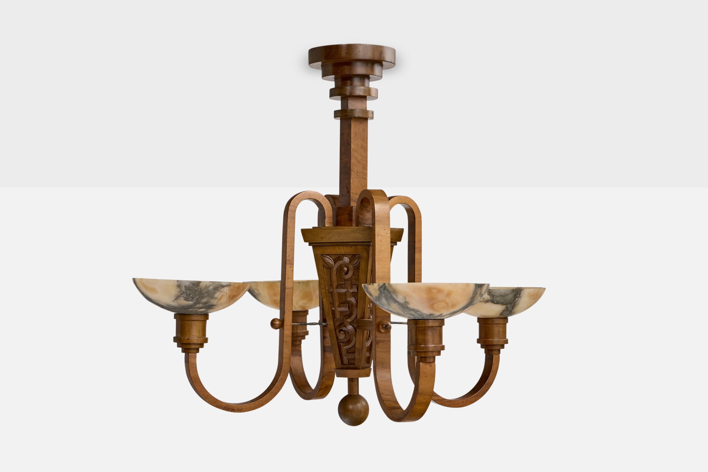 Svedese Designer svedese, lampadario, Wood, Alabastro, Svezia, anni '20 in vendita