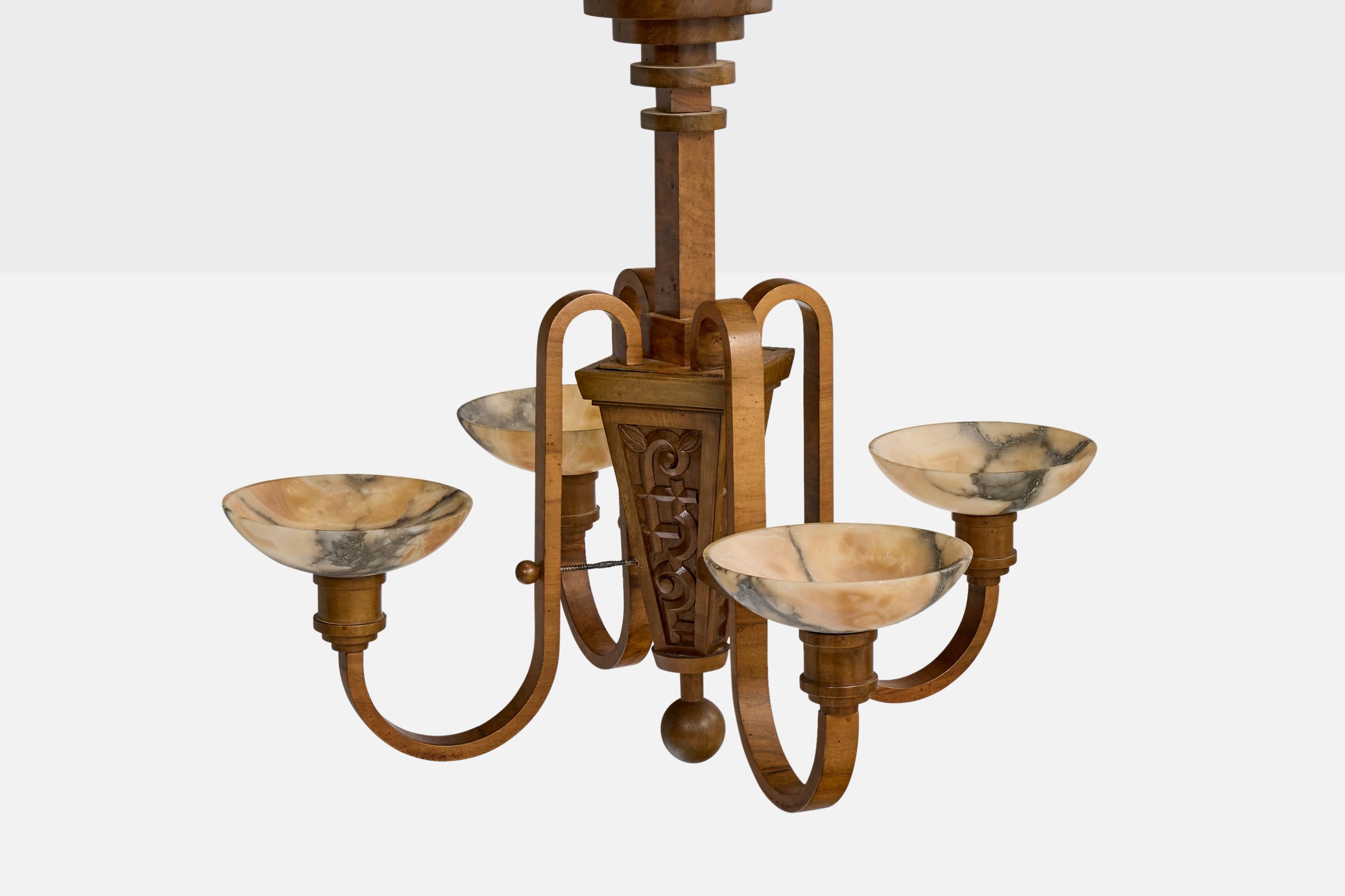 Designer svedese, lampadario, Wood, Alabastro, Svezia, anni '20 In condizioni buone in vendita a High Point, NC
