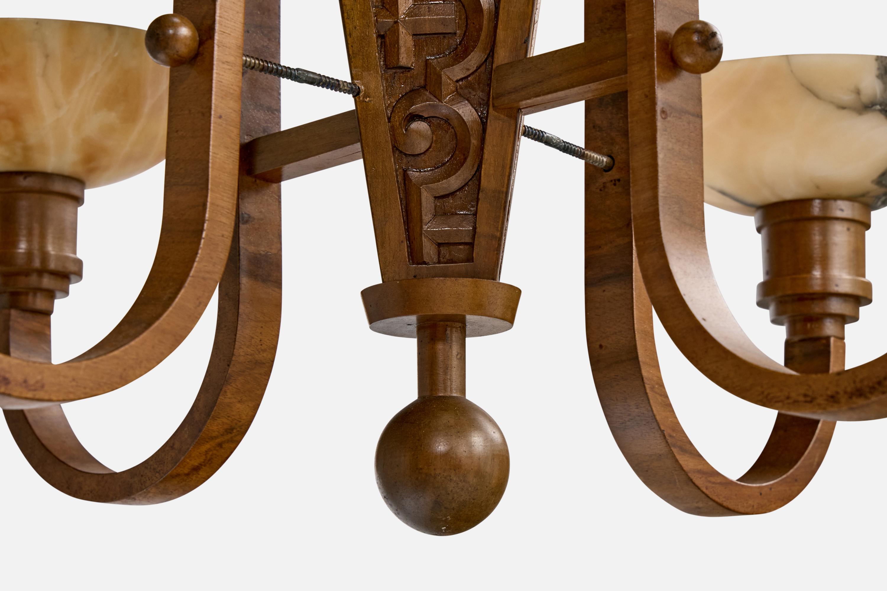 Designer svedese, lampadario, Wood, Alabastro, Svezia, anni '20 in vendita 3