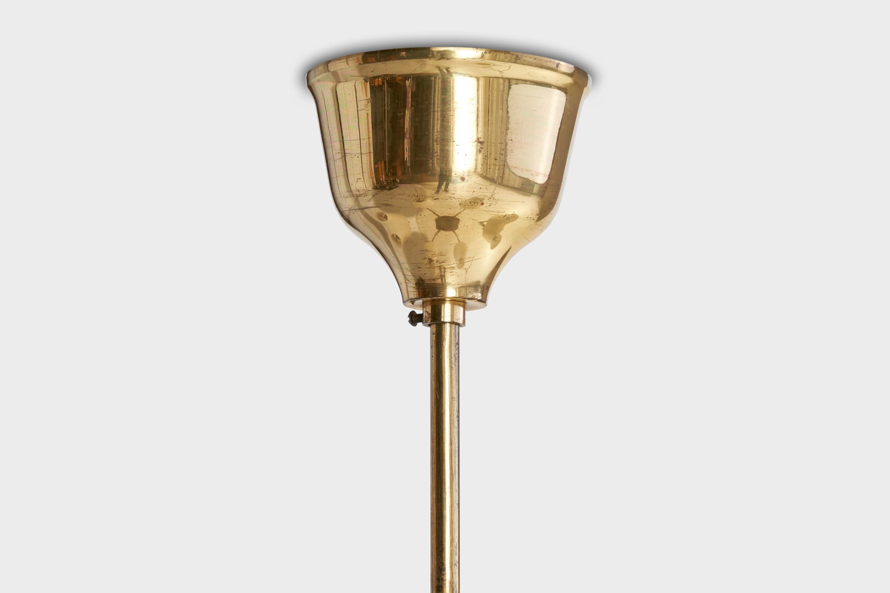 Lustre de designer suédois, bois, laiton, tissu, Suède, années 1940 en vente 3