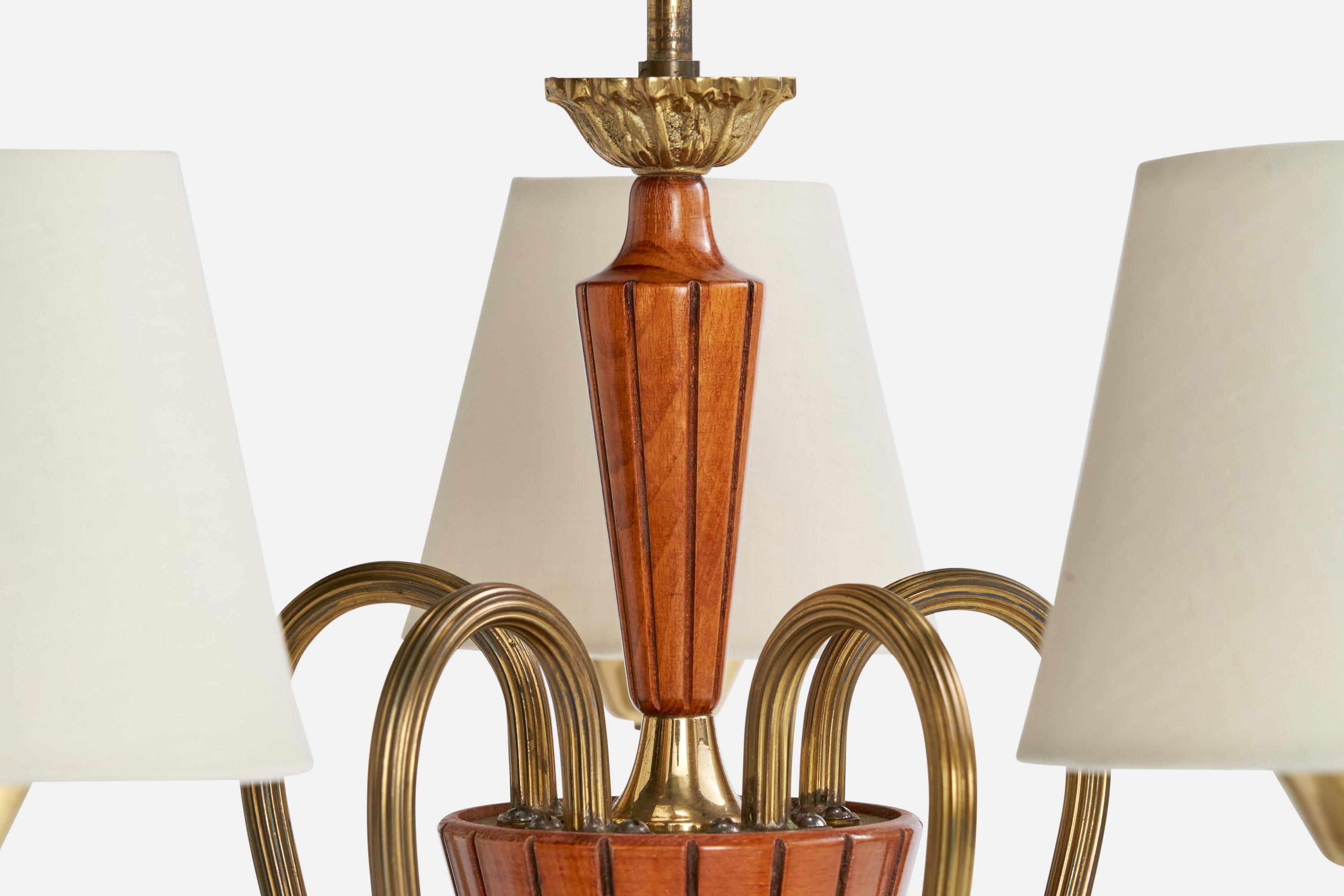 Lustre de designer suédois, bois, laiton, tissu, Suède, années 1940 en vente 2