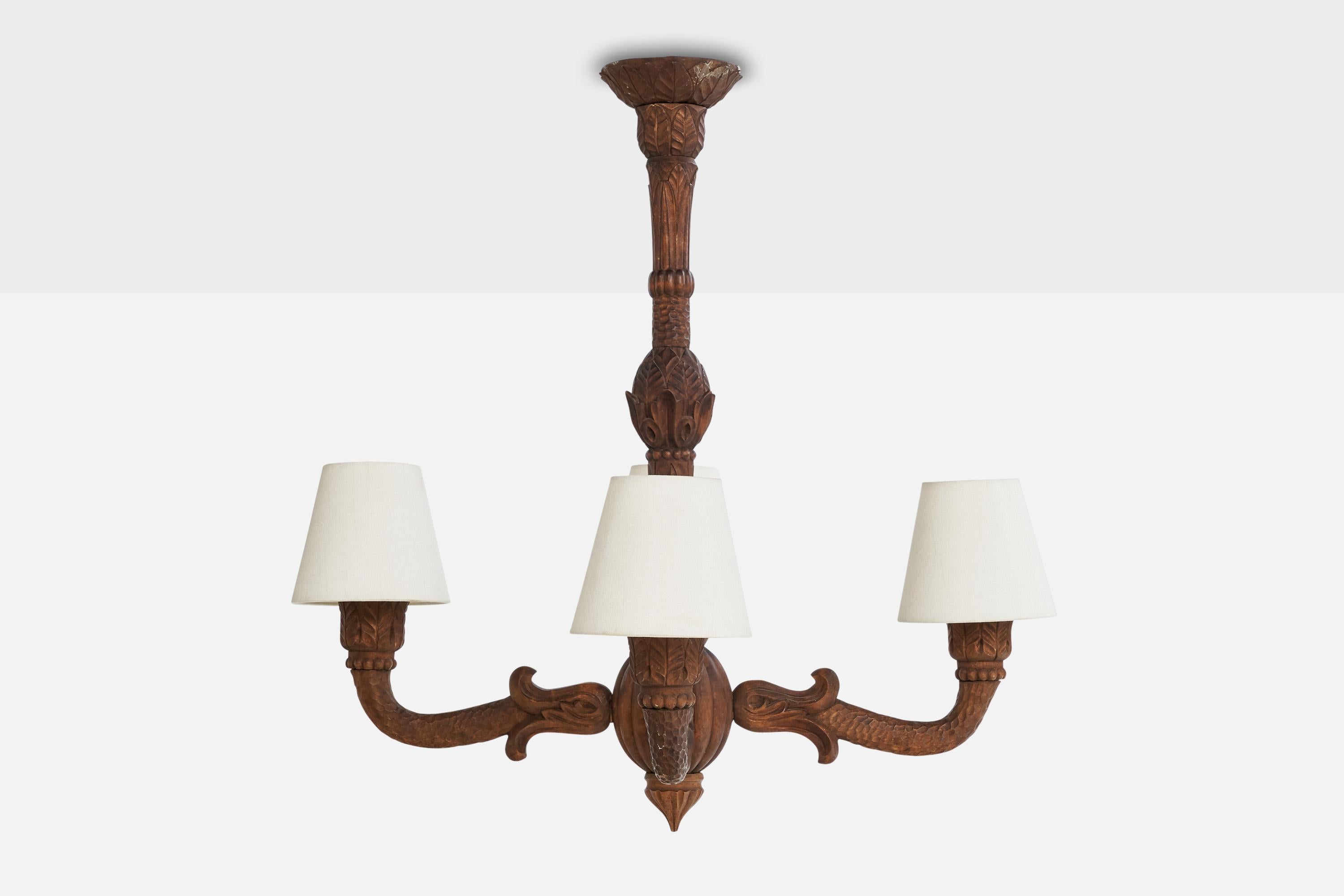 Schwedischer Designer, Kronleuchter, Holz, Stoff, Schweden, 1900er Jahre im Zustand „Gut“ im Angebot in High Point, NC