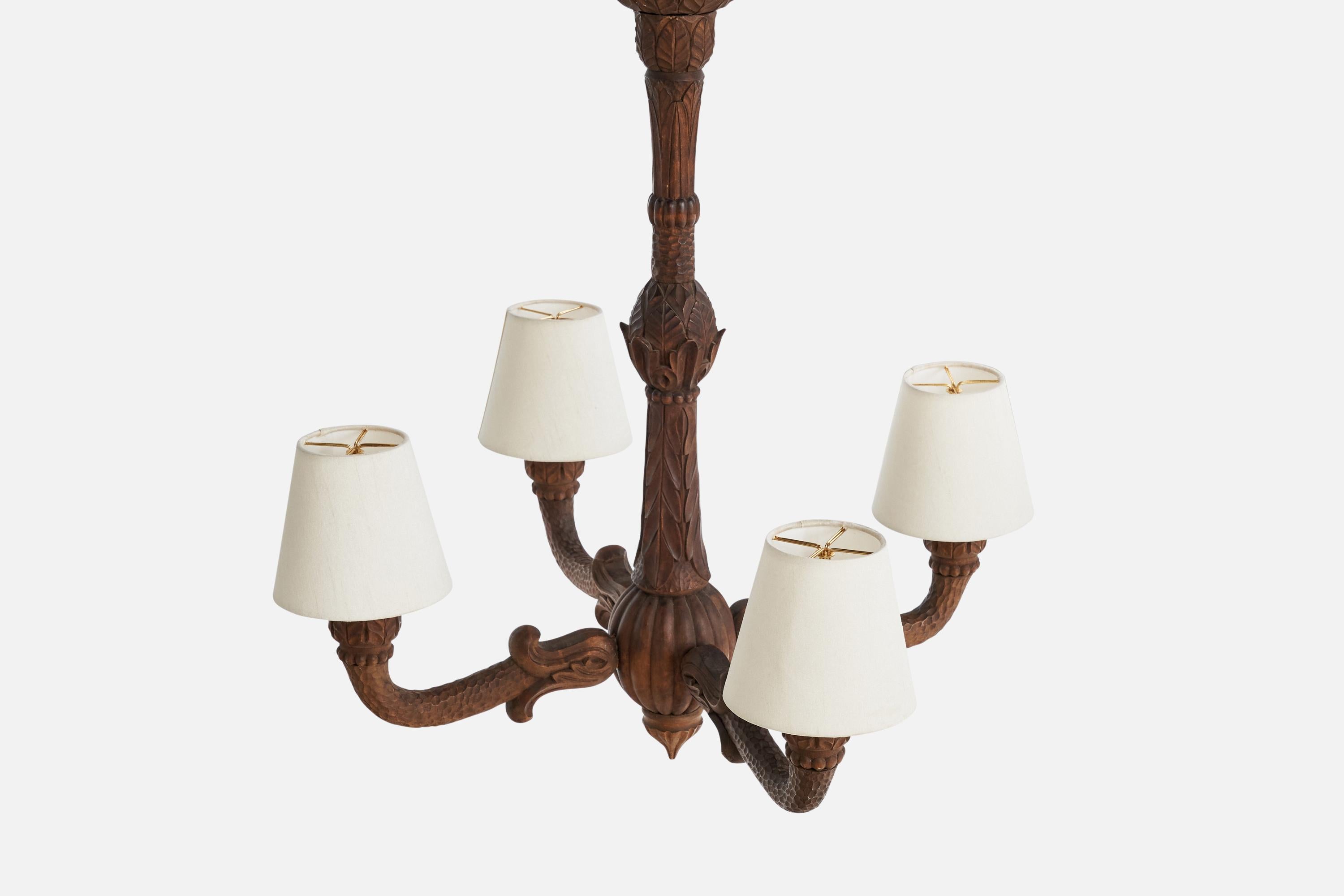 Schwedischer Designer, Kronleuchter, Holz, Stoff, Schweden, 1900er Jahre (18. Jahrhundert und früher) im Angebot