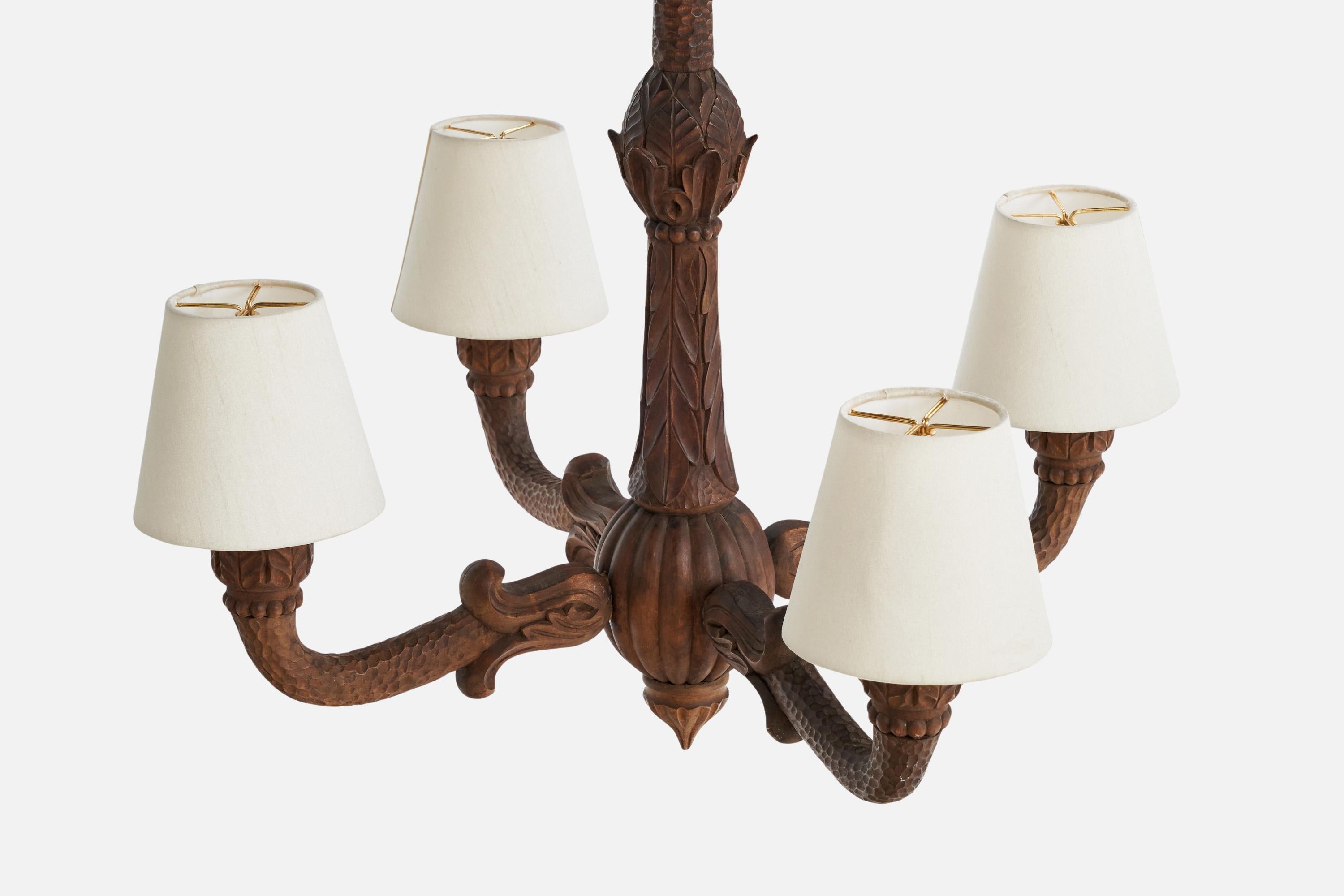 Schwedischer Designer, Kronleuchter, Holz, Stoff, Schweden, 1900er Jahre im Angebot 1