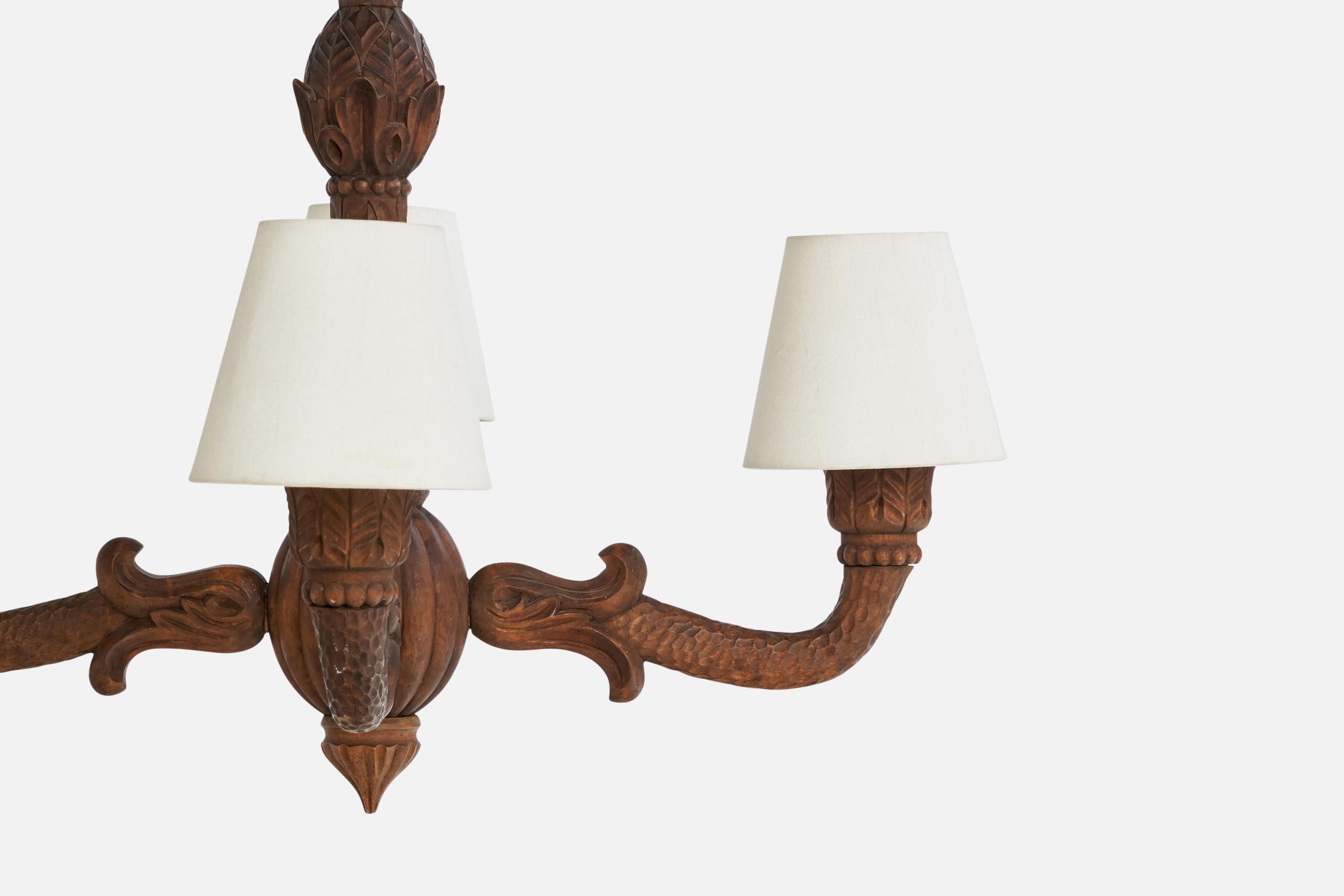 Schwedischer Designer, Kronleuchter, Holz, Stoff, Schweden, 1900er Jahre im Angebot 2